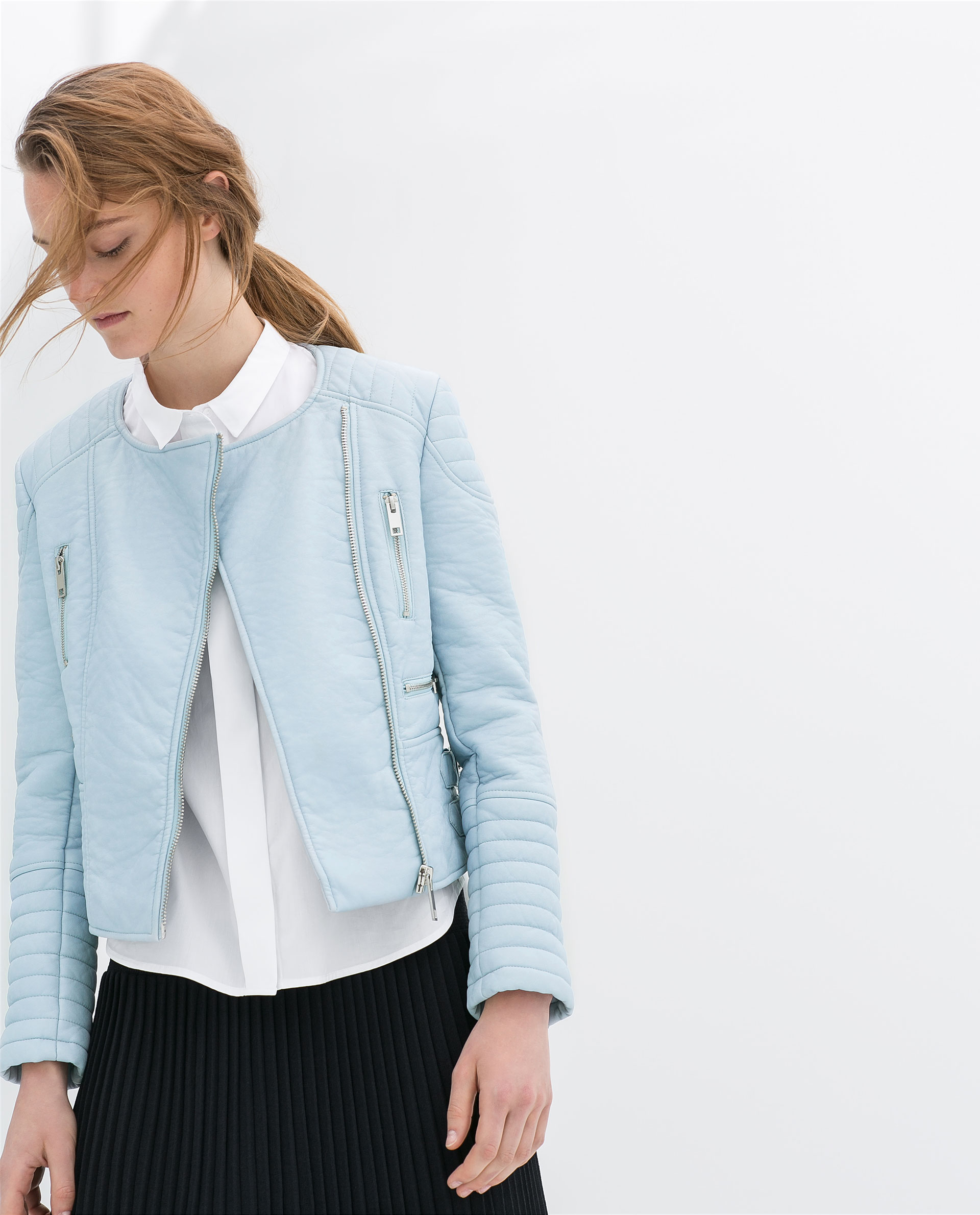 Zara Pastel Coloured Faux Leather Zip Jacket In Blue Lyst Gallery