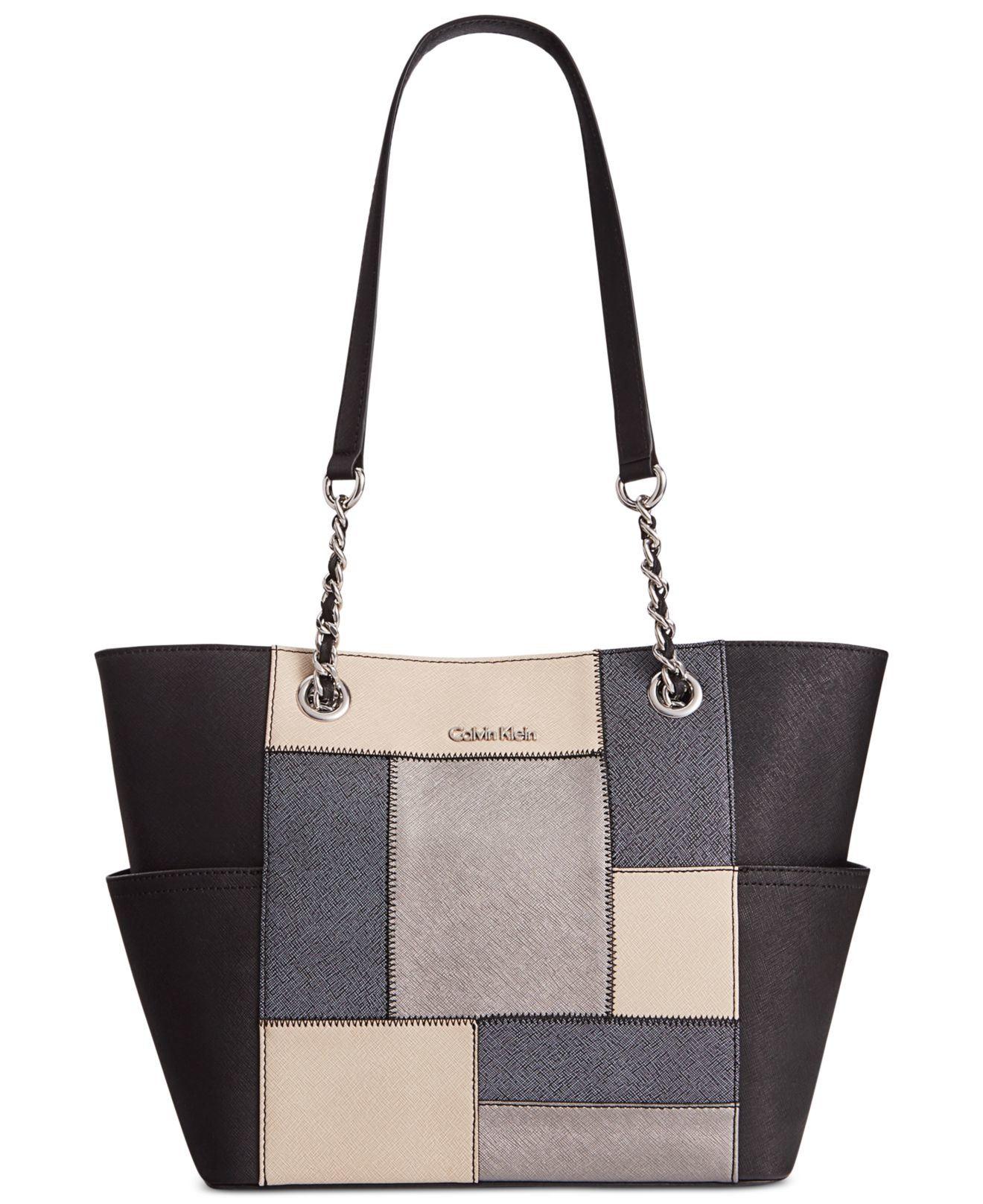 Lyst Calvin Klein Patchwork Saffiano Leather Tote In Black Gallery
