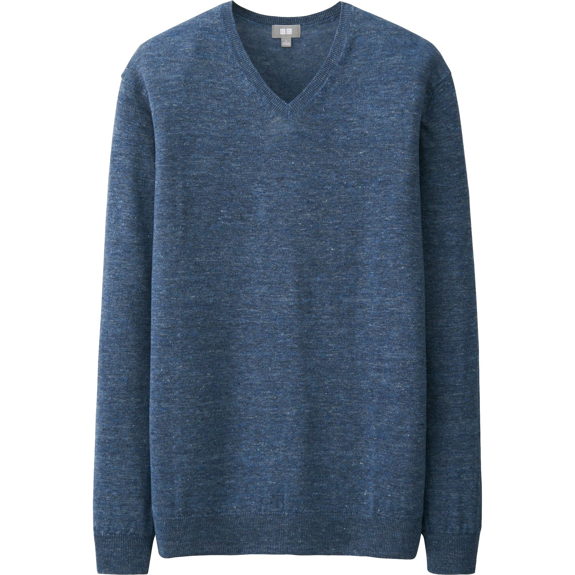 Uniqlo Linen Blended V Neck Sweater in Blue for Men | Lyst