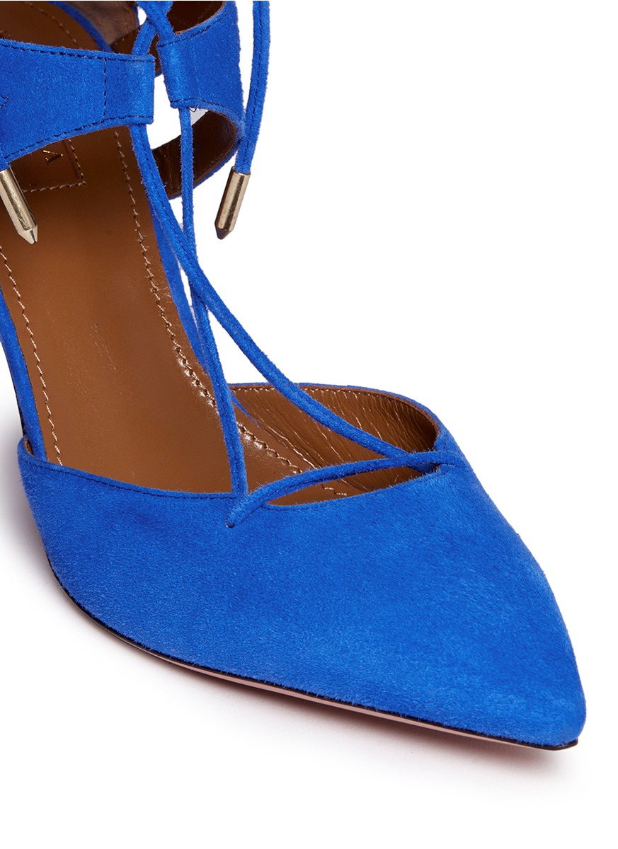 Lyst Aquazzura Belgravia LaceUp Suede Pumps in Blue