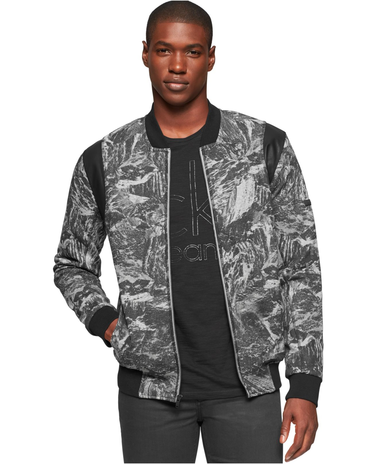 Lyst - Calvin Klein Jeans Mountain-print Bomber Jacket in Gray for Men