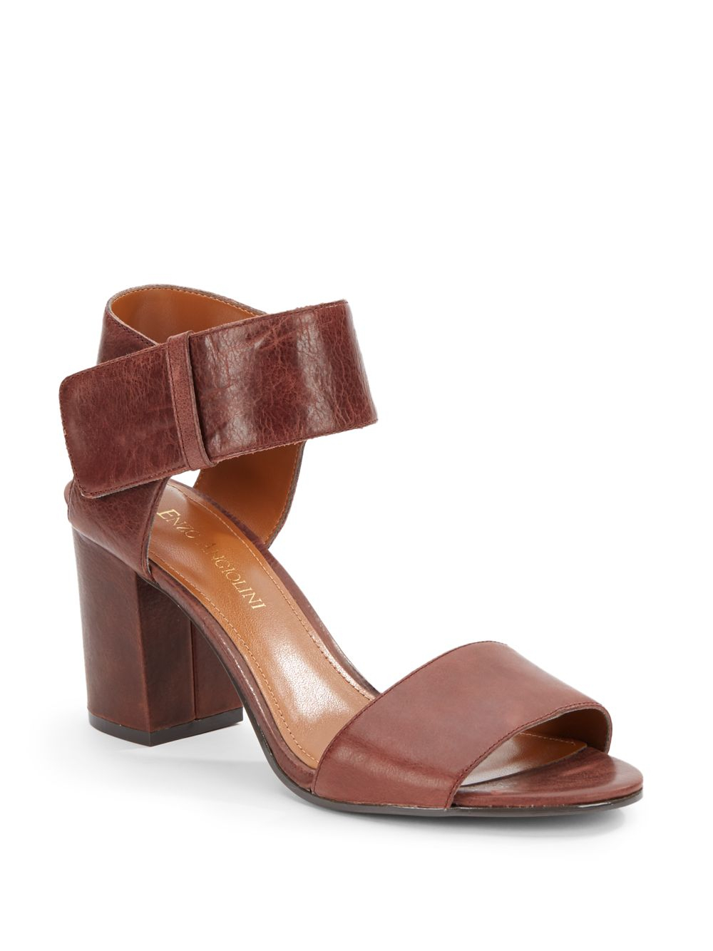 block heel brown leather sandals