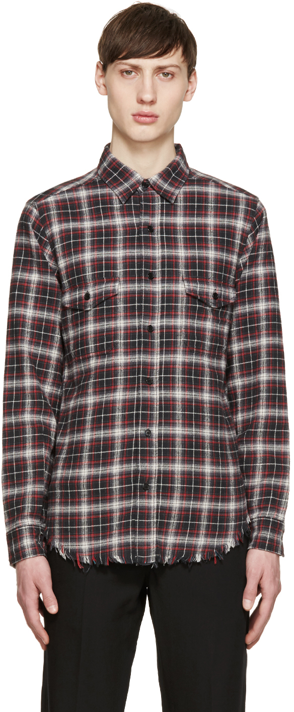 Saint Laurent Red & Green Flannel Check Shirt in Green for Men - Lyst