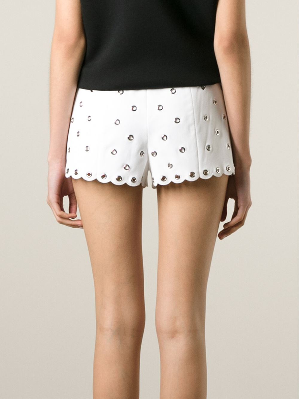 Redvalentino Scalloped Hem Eyelet Shorts in White Lyst