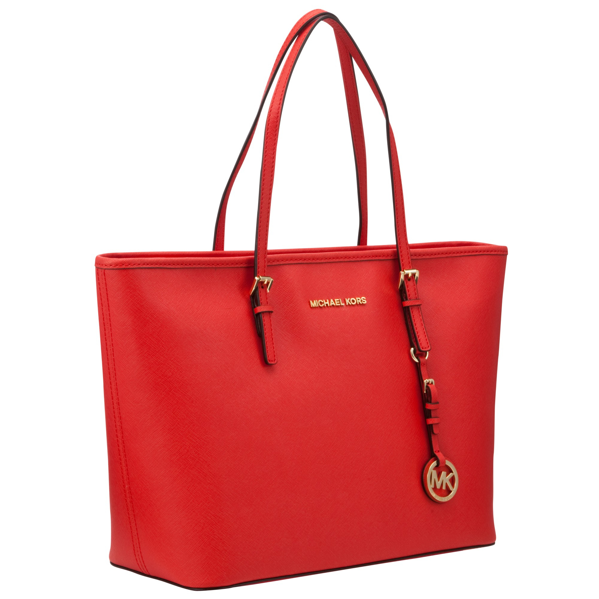 Michael Michael Kors Jet Set Travel Leather Tote Handbag in Red (Optic ...