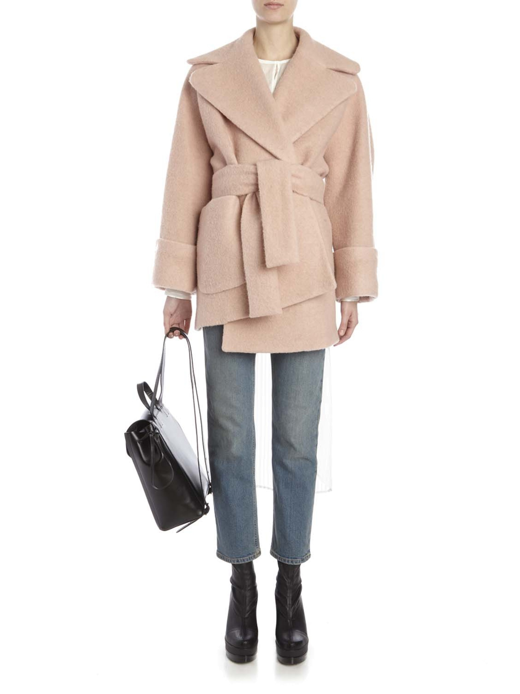 Carven Asymmetrical Robe Coat in Natural Lyst