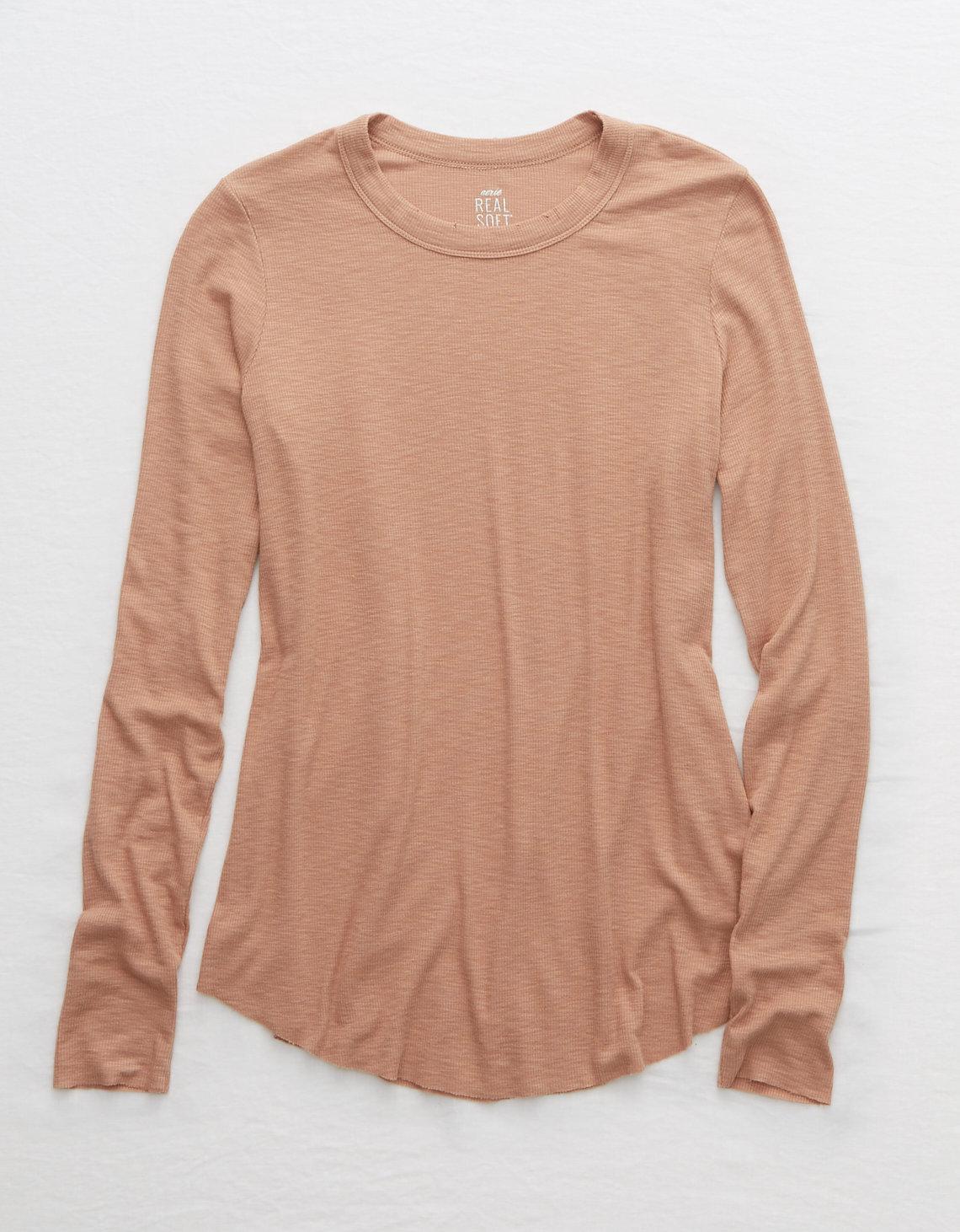 American Eagle Ribbed Long Sleeve T-shirt in Tan (Brown) - Lyst