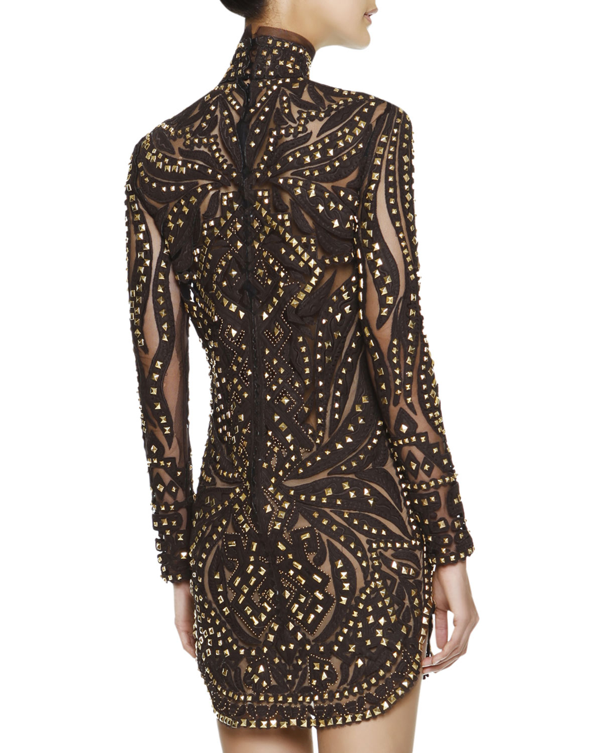 Lyst - Emilio pucci Studded Leather & Lace Turtleneck Dress in Black