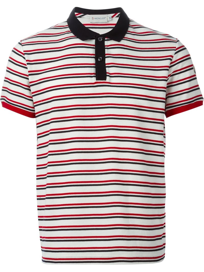 Lyst - Moncler Striped Polo Shirt in Red for Men