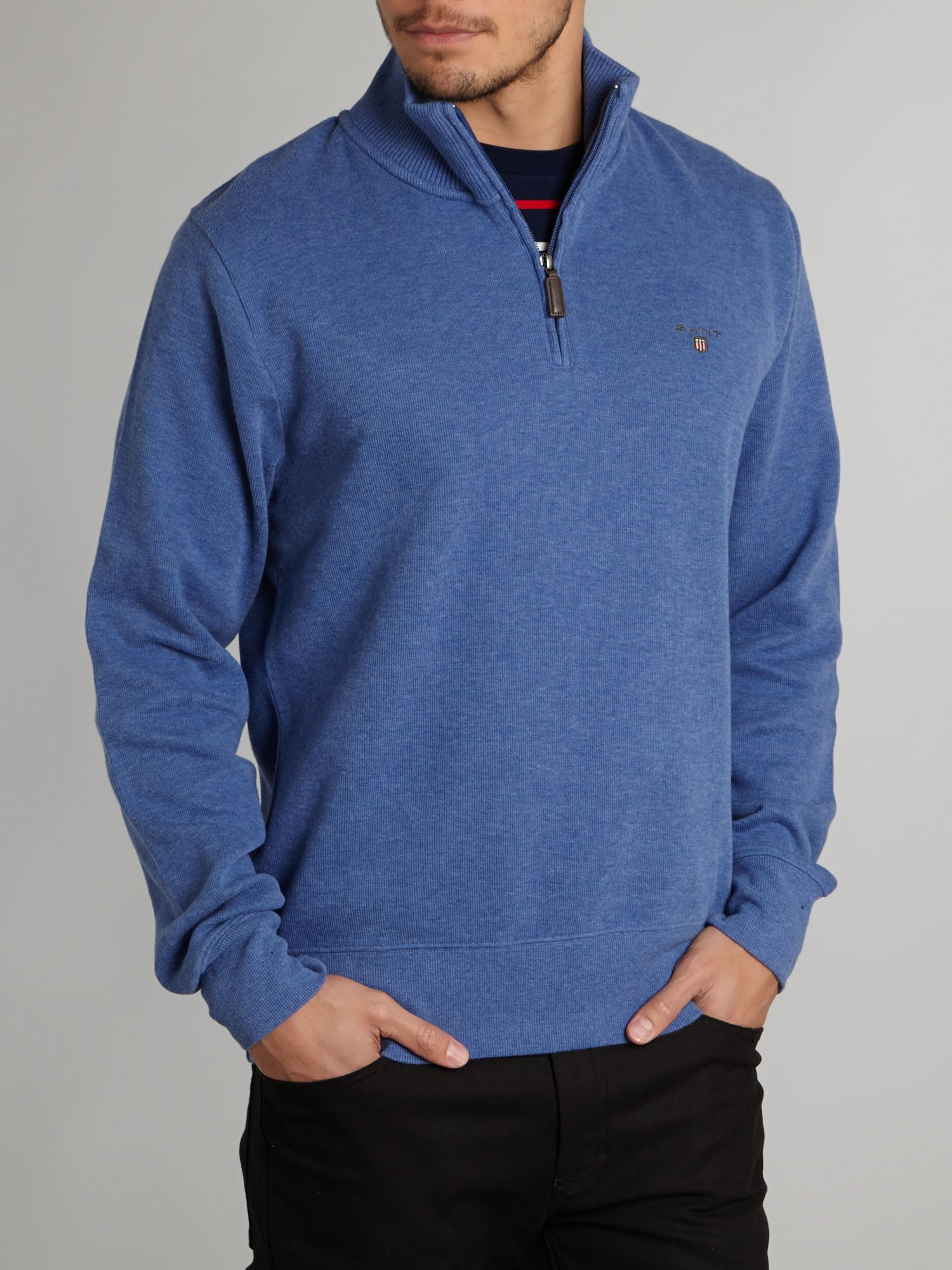 Gant Sacker Ribbed Half Zip Sweatshirt in Blue for Men | Lyst