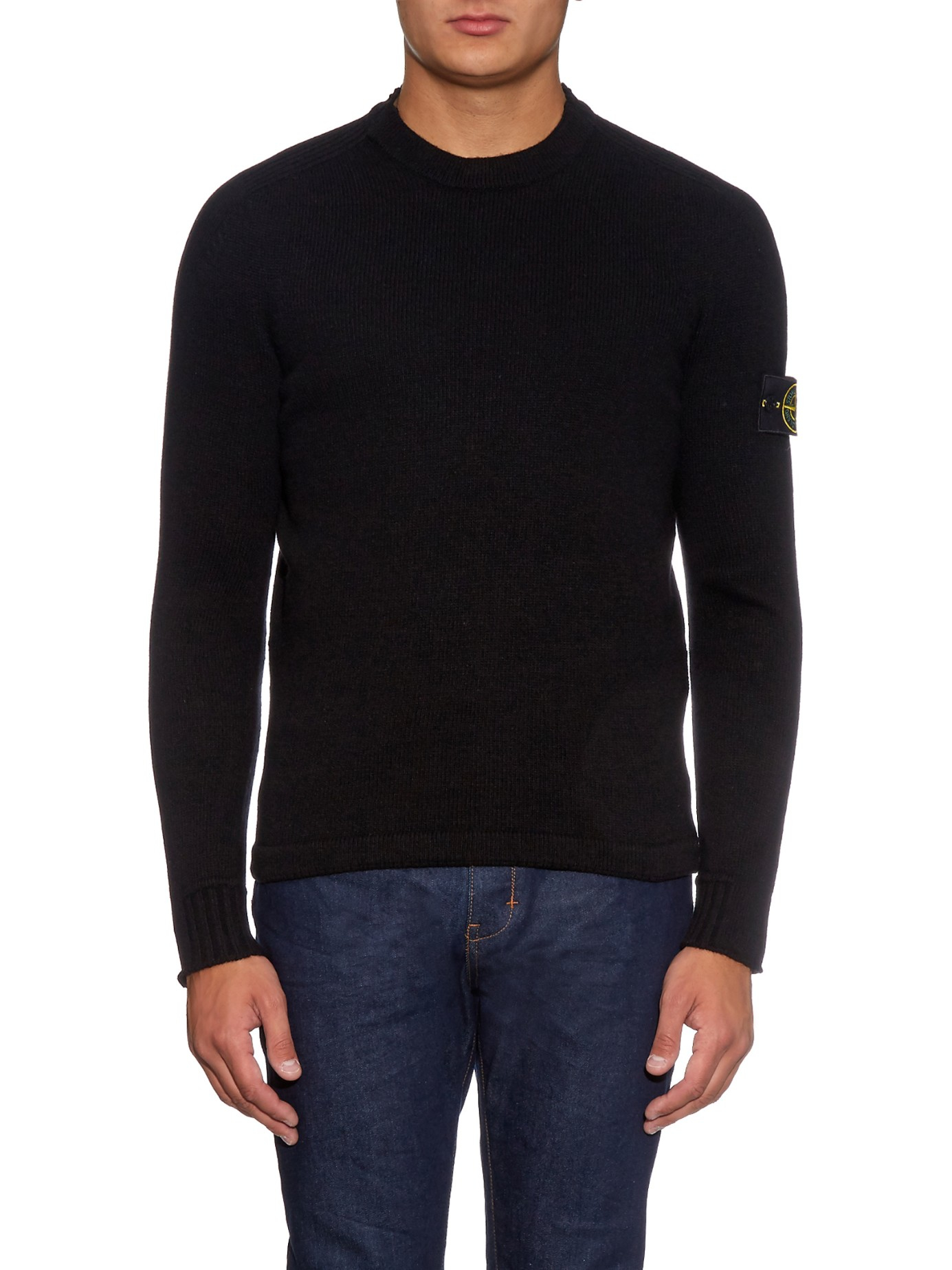 Stone Island Crew-Neck Wool-Blend Sweater in Black for Men - Lyst