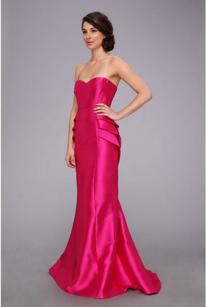 Badgley Mischka Strapless Twill Deco Gown in Pink (Fuchsia) | Lyst