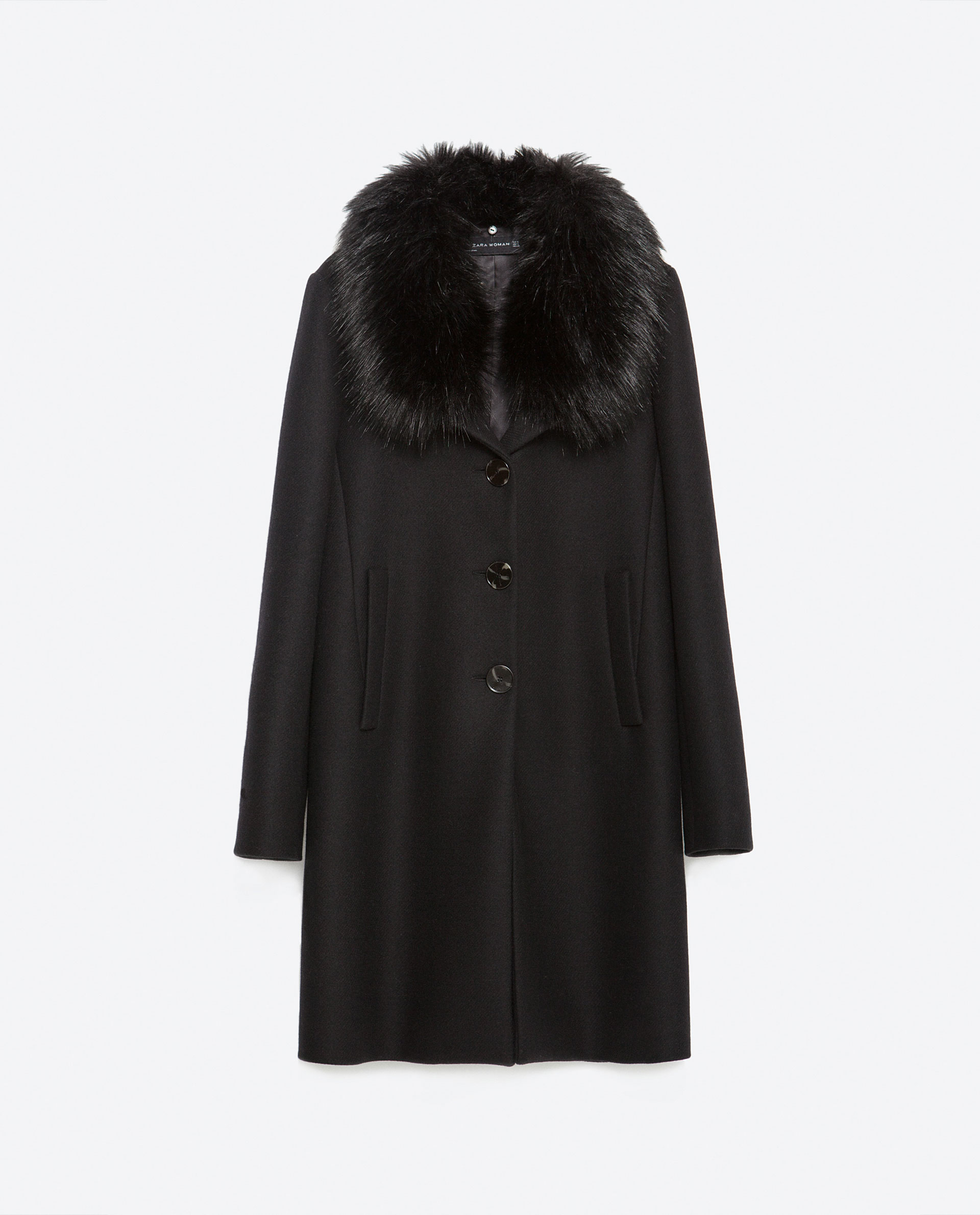 Zara Coat With Faux Fur Collar in Black | Lyst