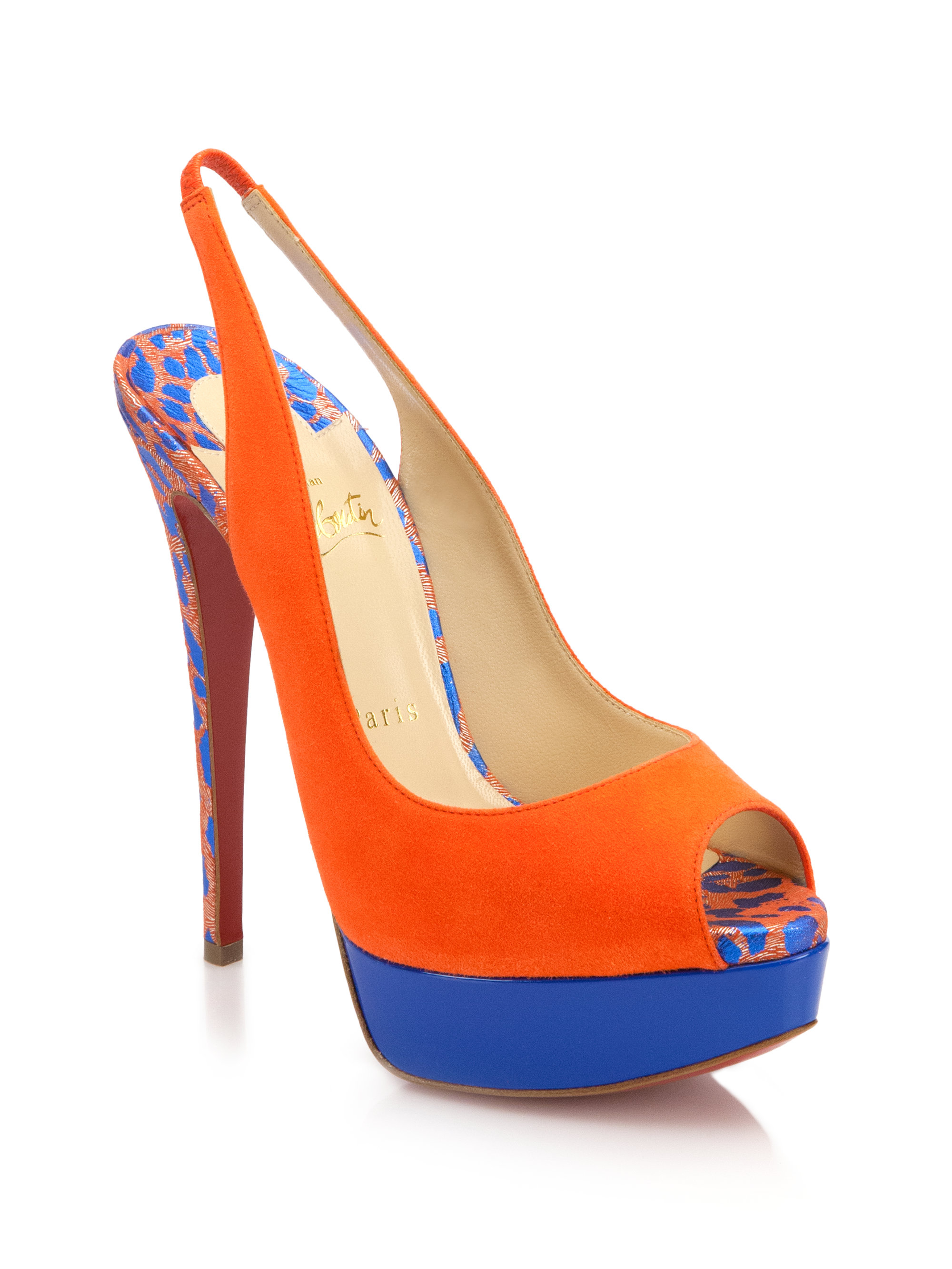 Christian louboutin Colorblock Suede Peep-Toe Slingback Pumps in ...