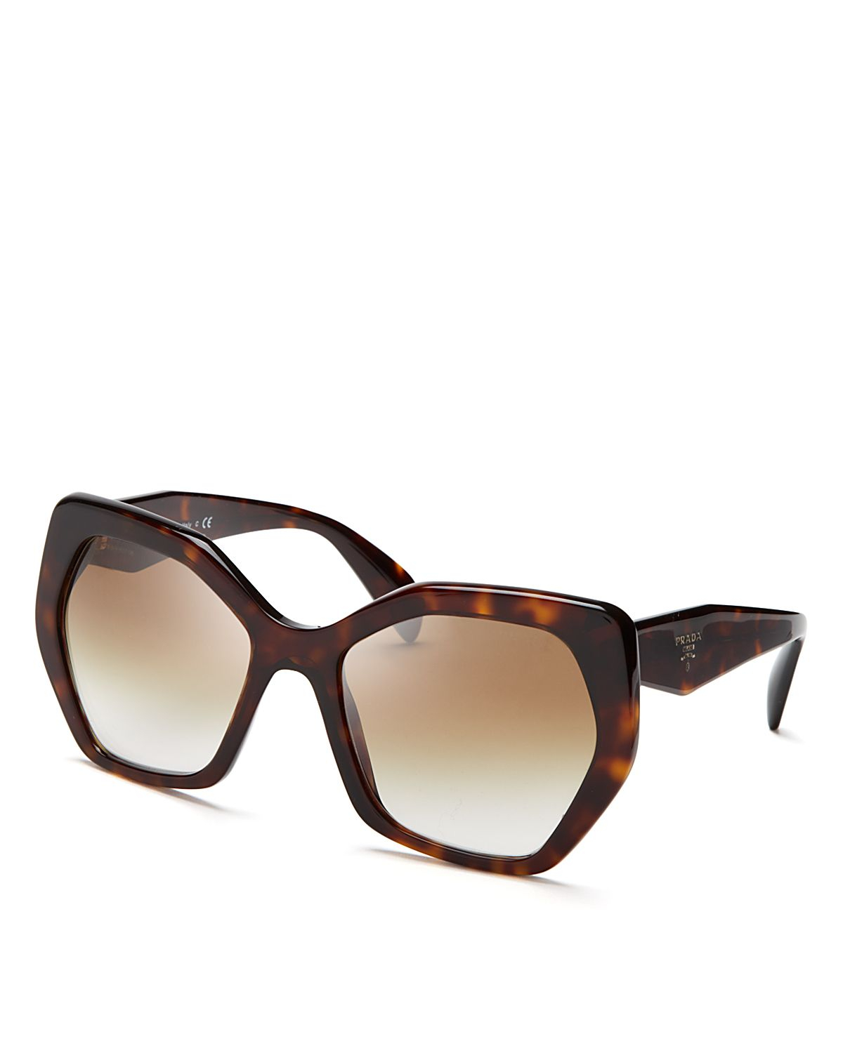 Prada Oversized Geometric Sunglasses in Black (Havana/Brown Gradient