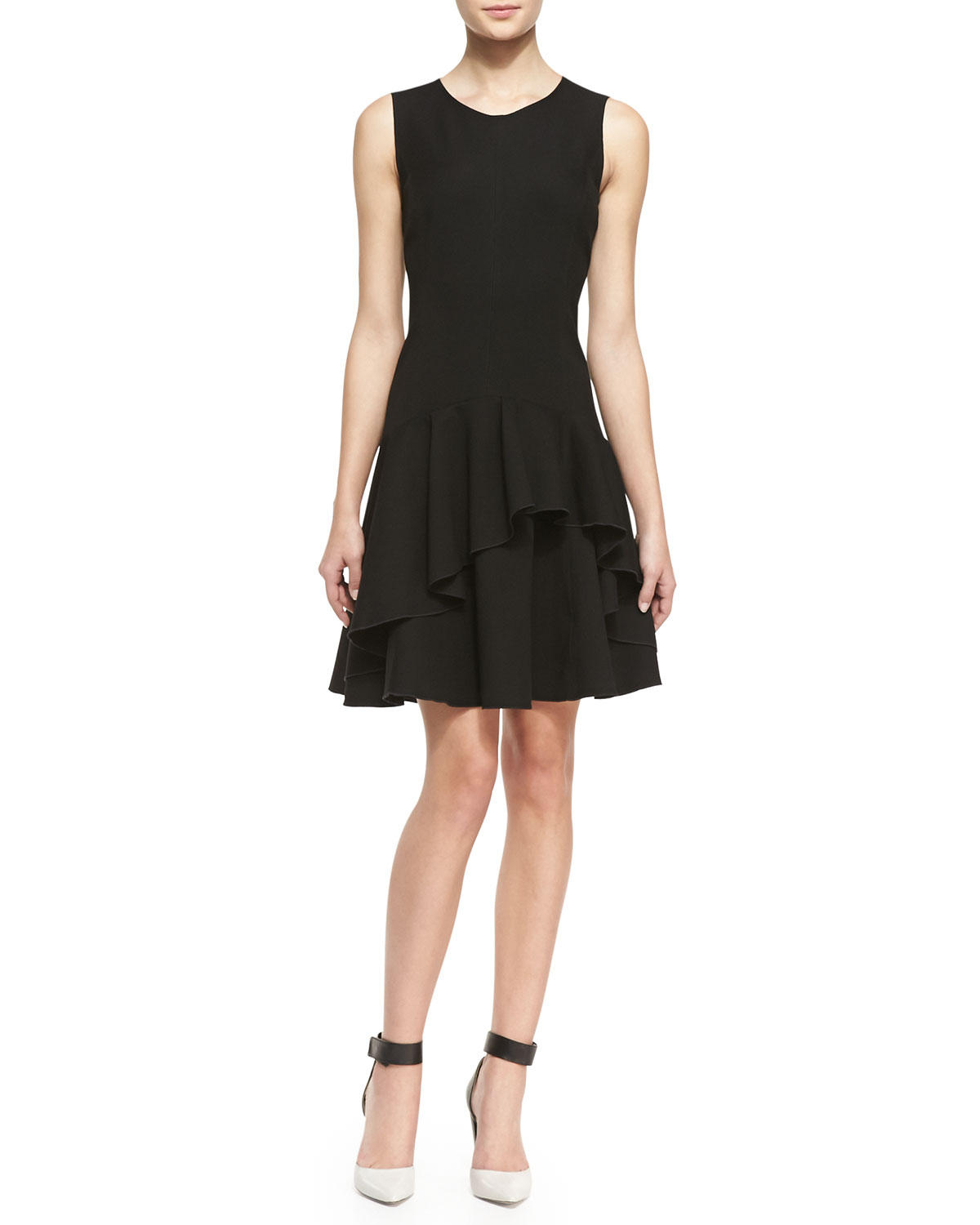 halston black flounce gown