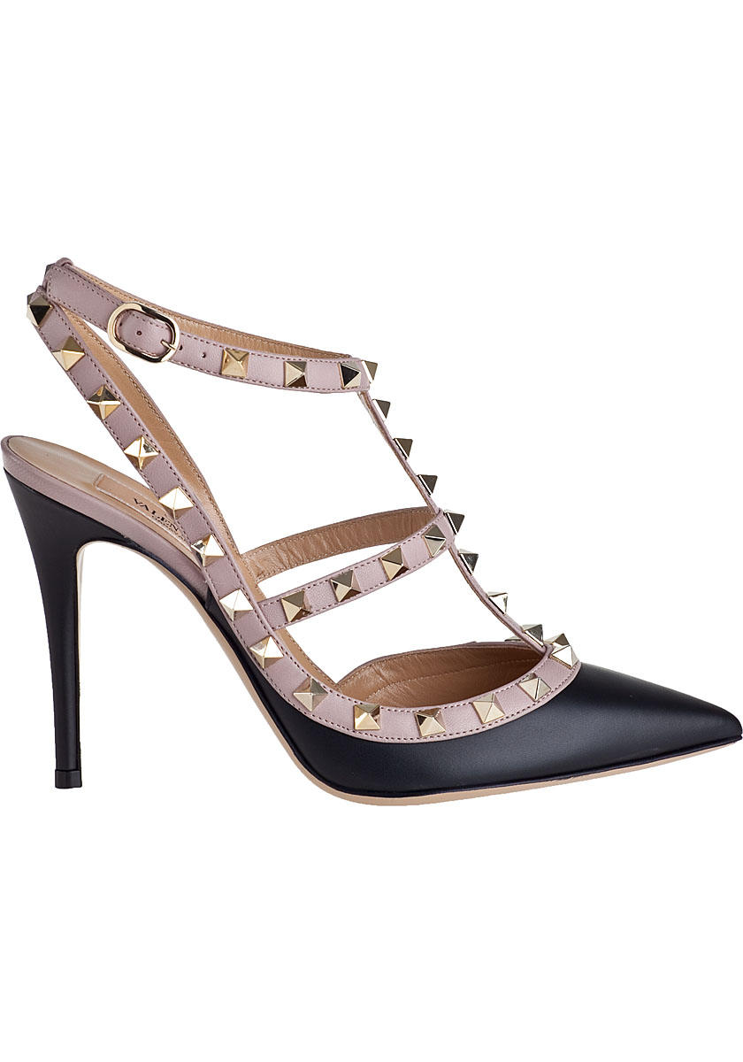 Lyst - Valentino Rockstud Pump Powder/black Leather in Black