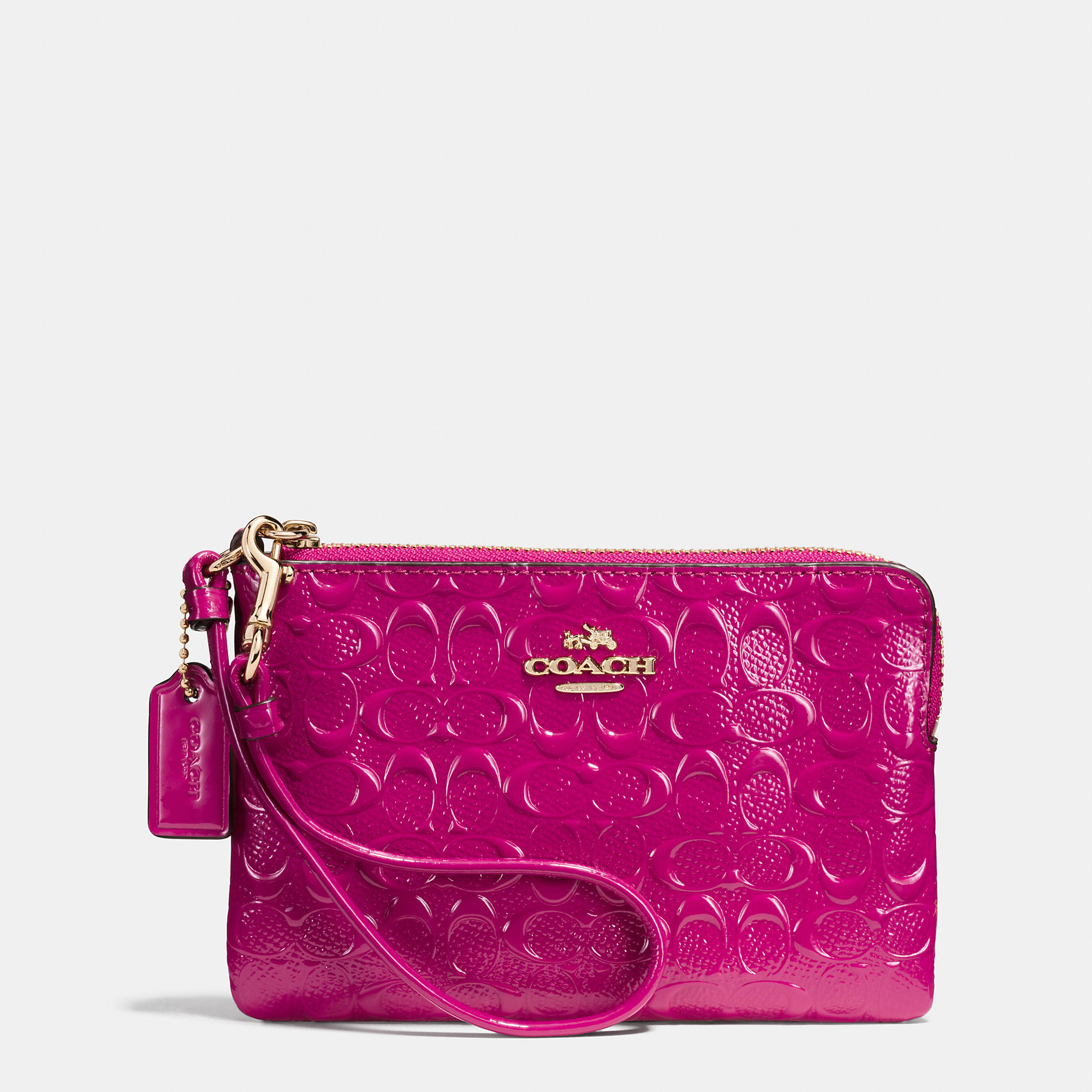 Lyst Coach Gift Boxed Corner Zip Wristlet In Logo Embossed Patent Gallery
