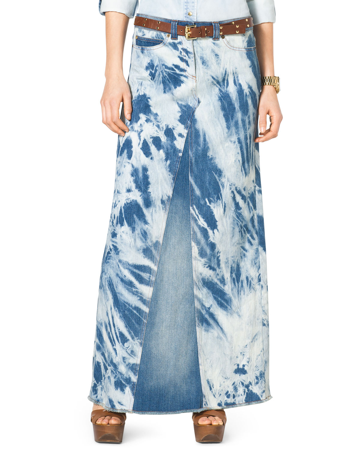 Lyst Michael Kors Michael Tiedye Denim Maxi Skirt in Blue