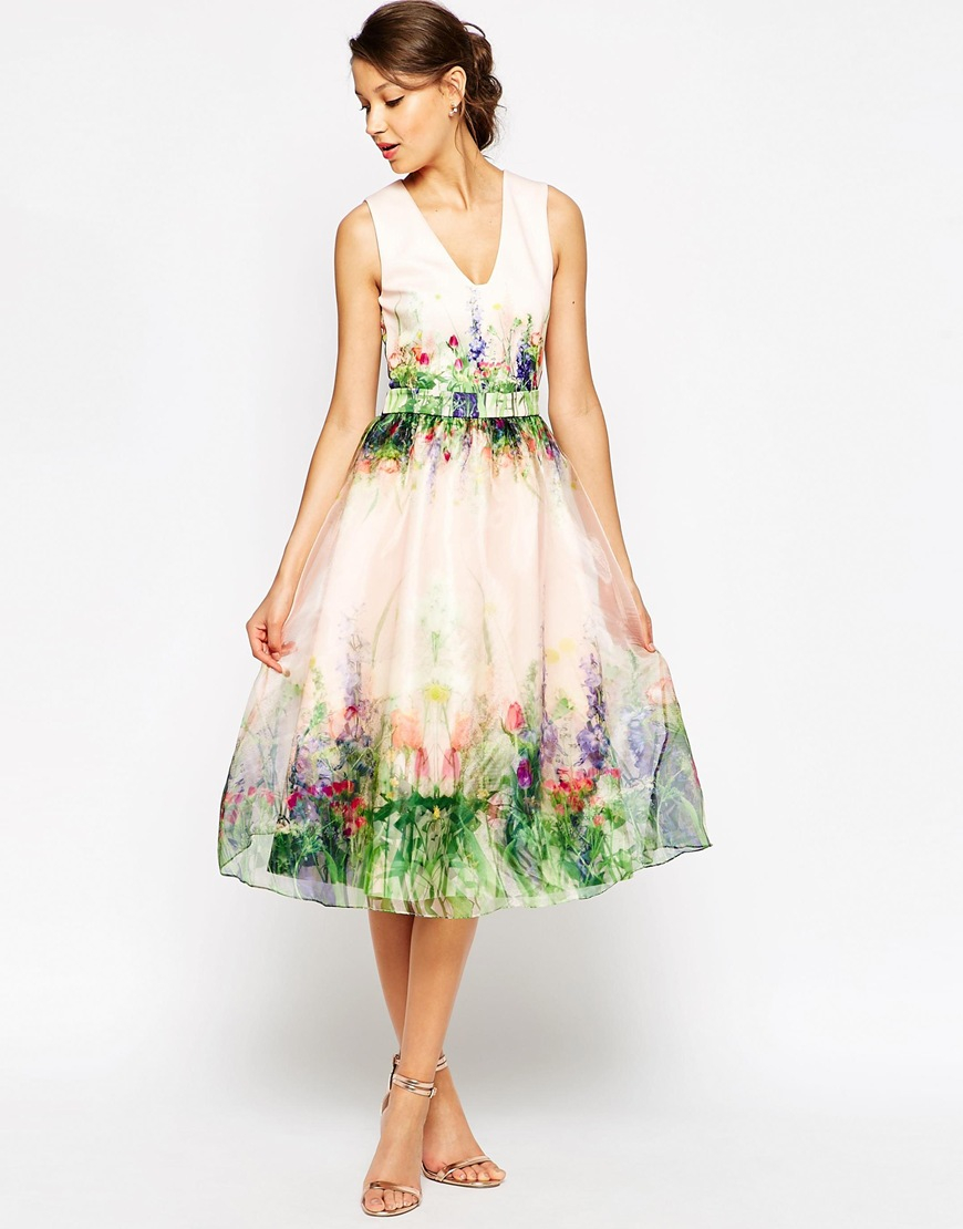 Asos Salon Floral Embroidered Backless Pinny Midi Prom Dress