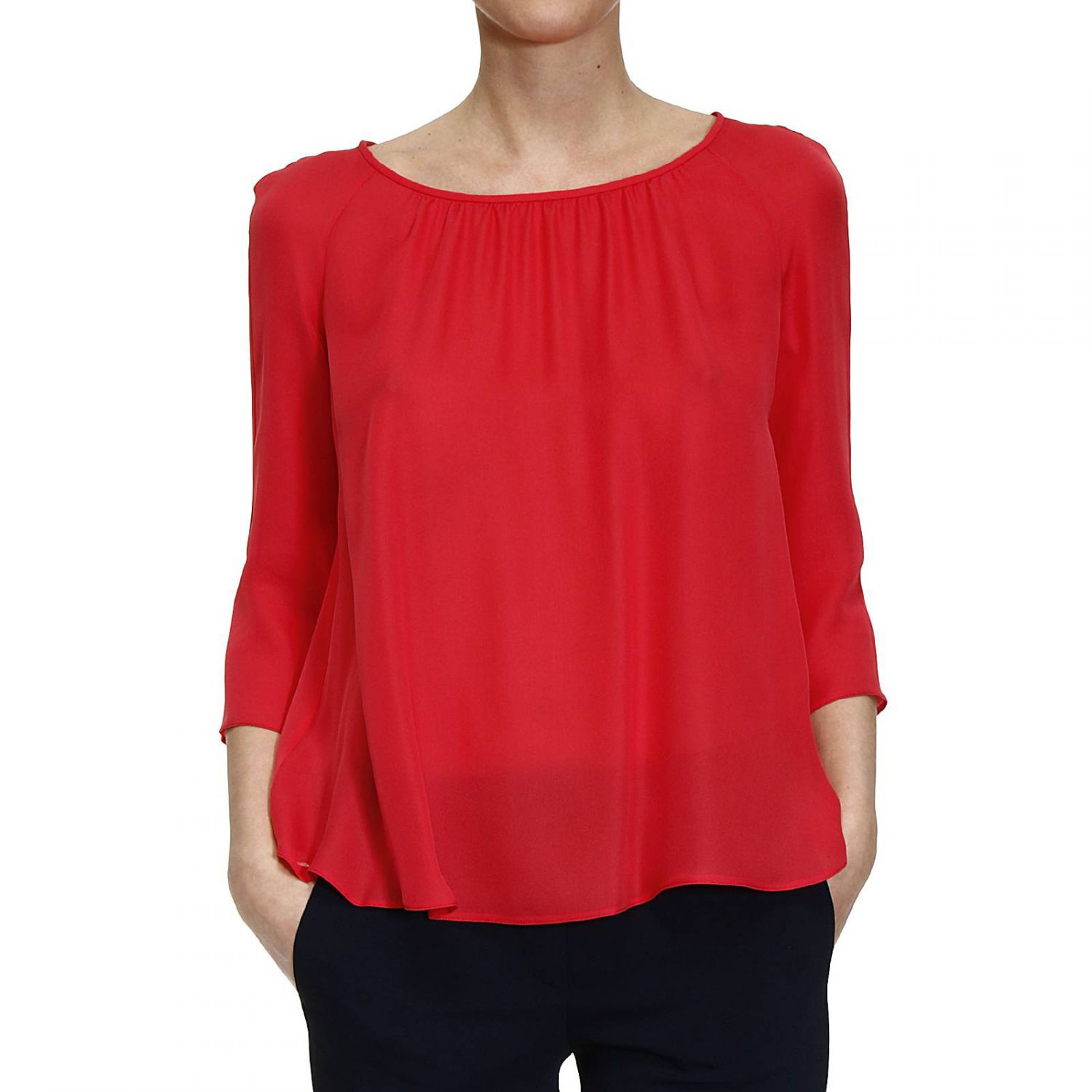 Giorgio armani Top Sleeve 3/4 Silk Over in Red | Lyst
