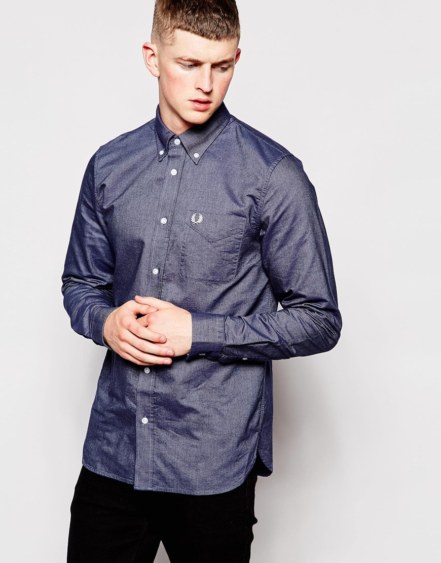 Lyst - Fred Perry Oxford Shirt In Slim Fit Dark Carbon in Blue for Men