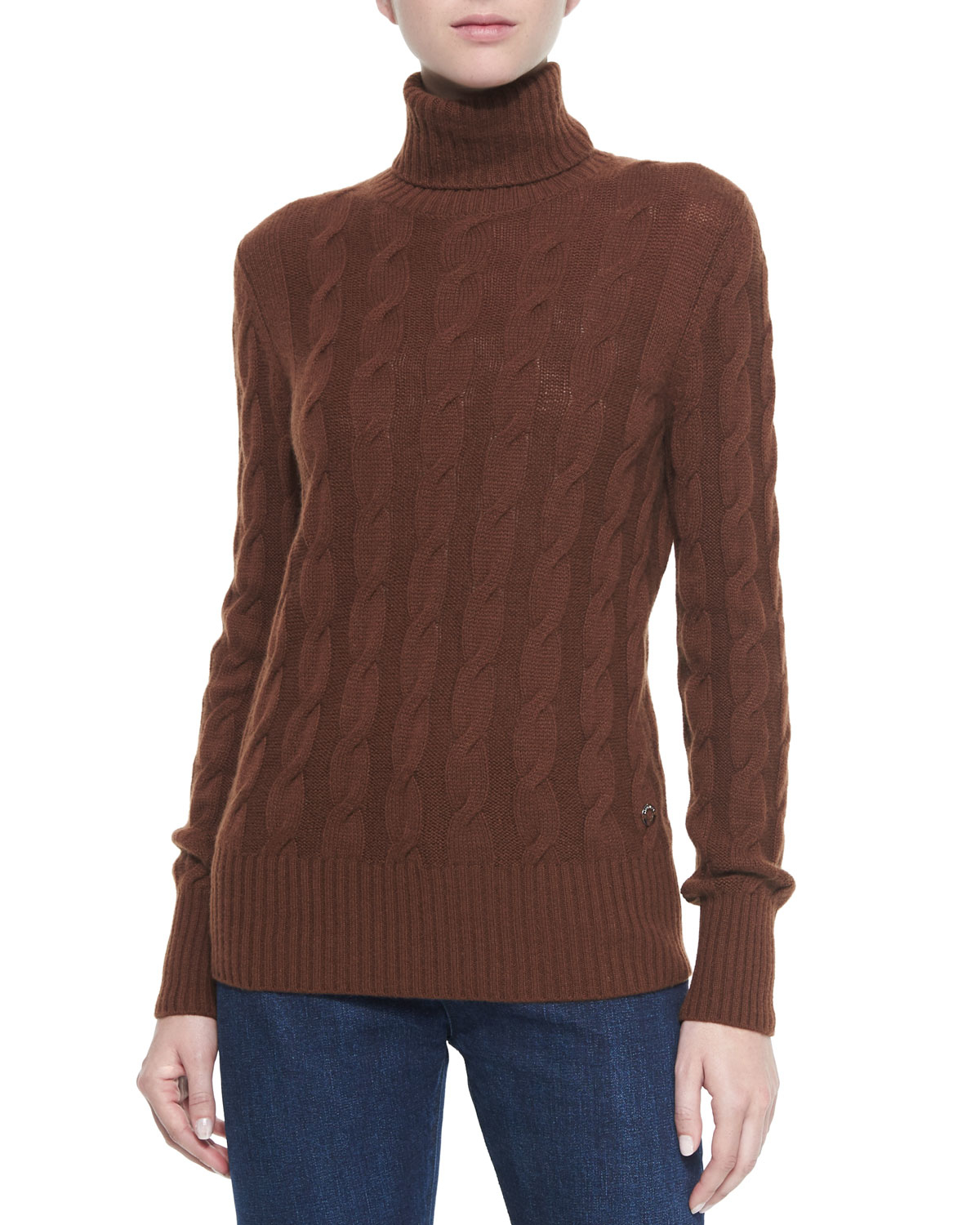 Loro piana Cashmere Cable Knit Turtleneck Sweater in Brown Lyst