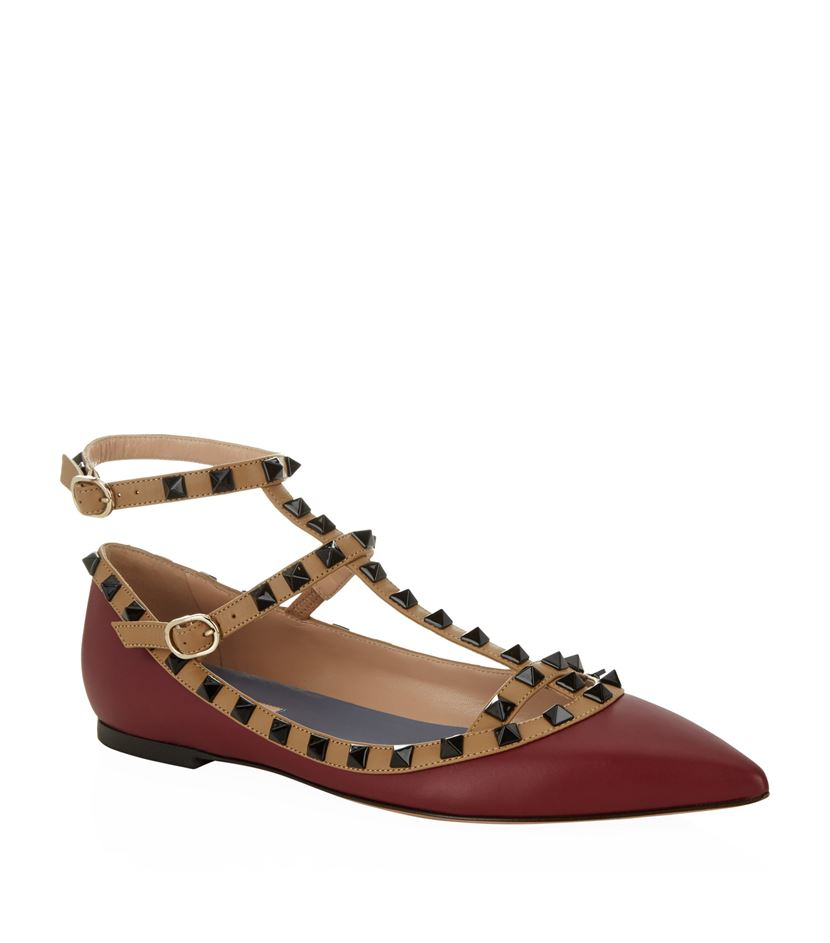 Valentino Rockstud Leather Ballet Flat in Red | Lyst