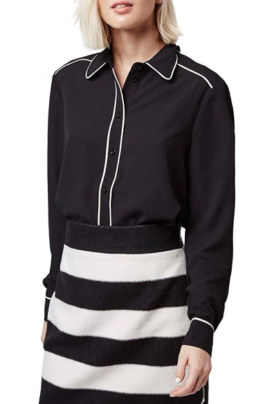 Topshop Contrast Piping Shirt in Black Lyst