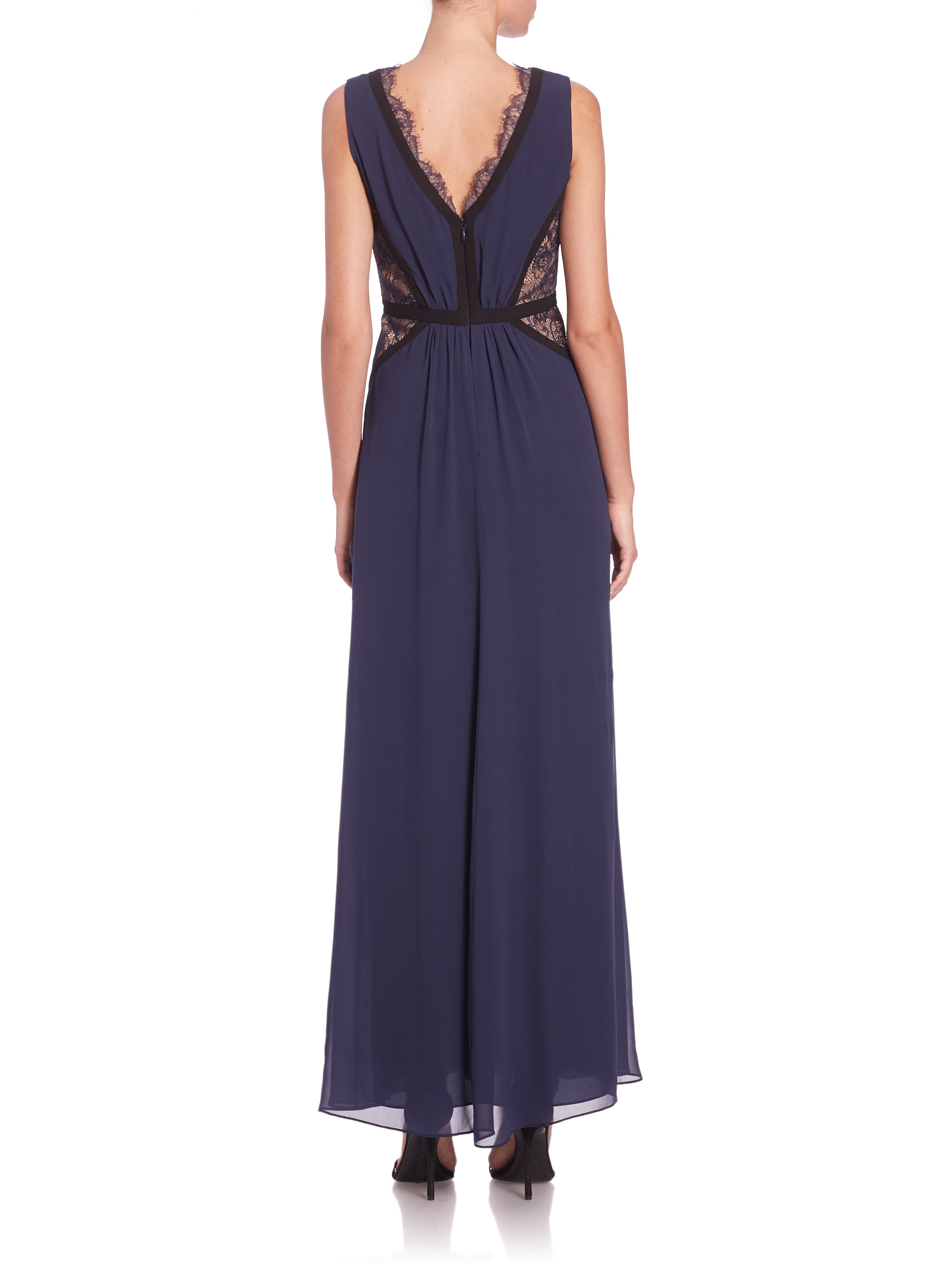 Lyst Bcbgmaxazria Klarissa Lace Insert Gown In Blue Gallery
