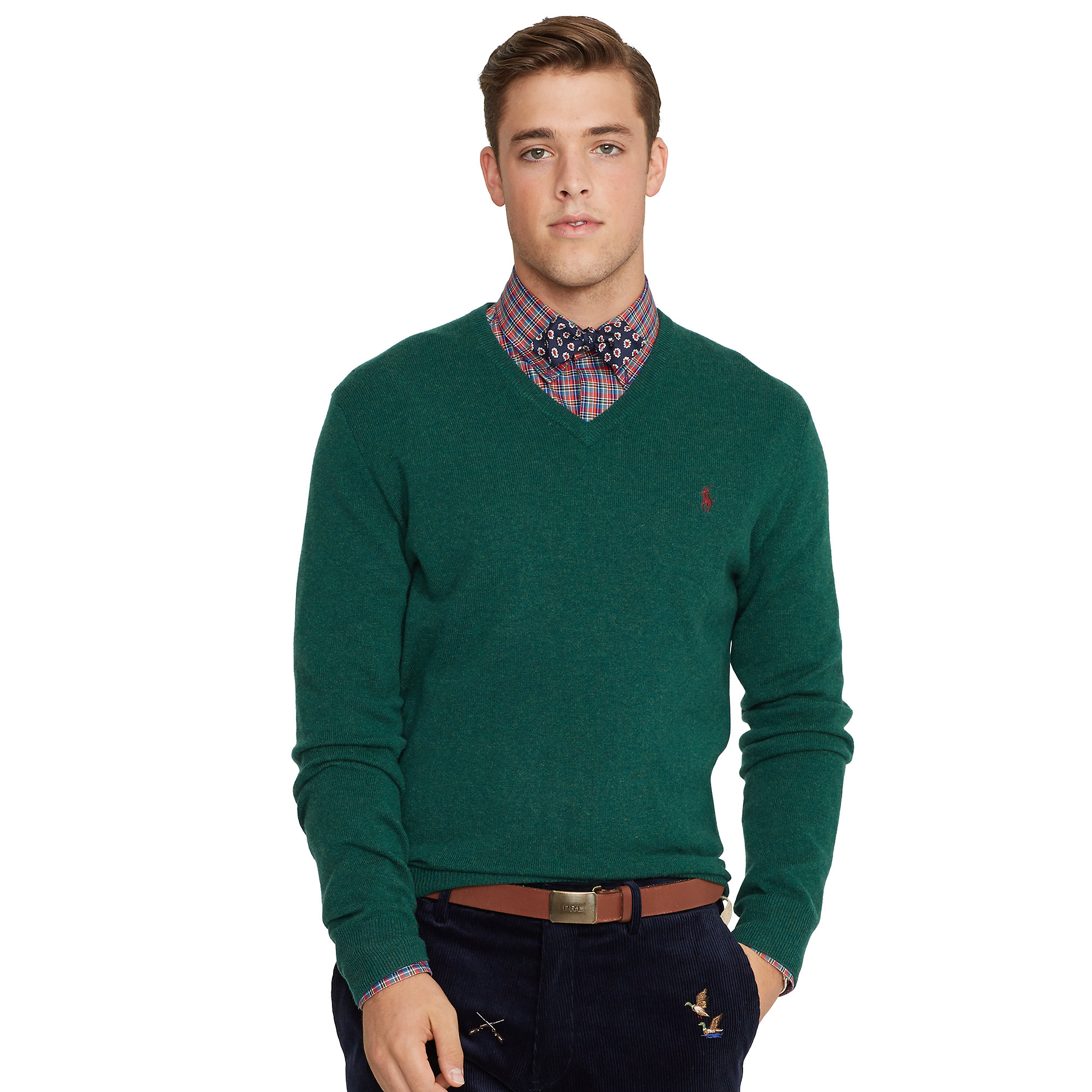 Lyst Ralph Lauren Wool V Neck Sweater  in Green for Men