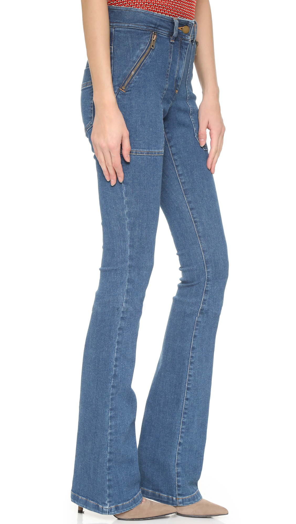 Veronica beard Patch Pocket Skinny Flare Jeans in Blue | Lyst
