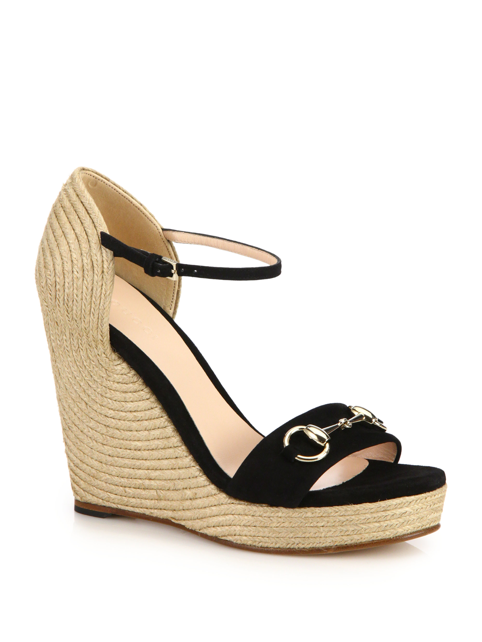  Gucci  Horsebit detailed Suede Espadrille Wedge  Sandals  in 