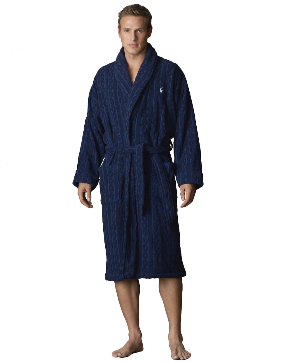 Polo ralph lauren Cabled Shawl Collar Robe in Blue for Men | Lyst