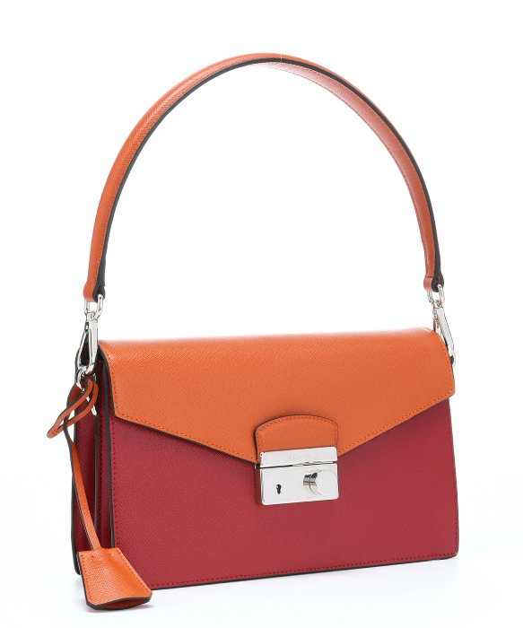 prada nylon bags collection - Prada Red And Orange Saffiano Leather Color Block Shoulder Bag in ...