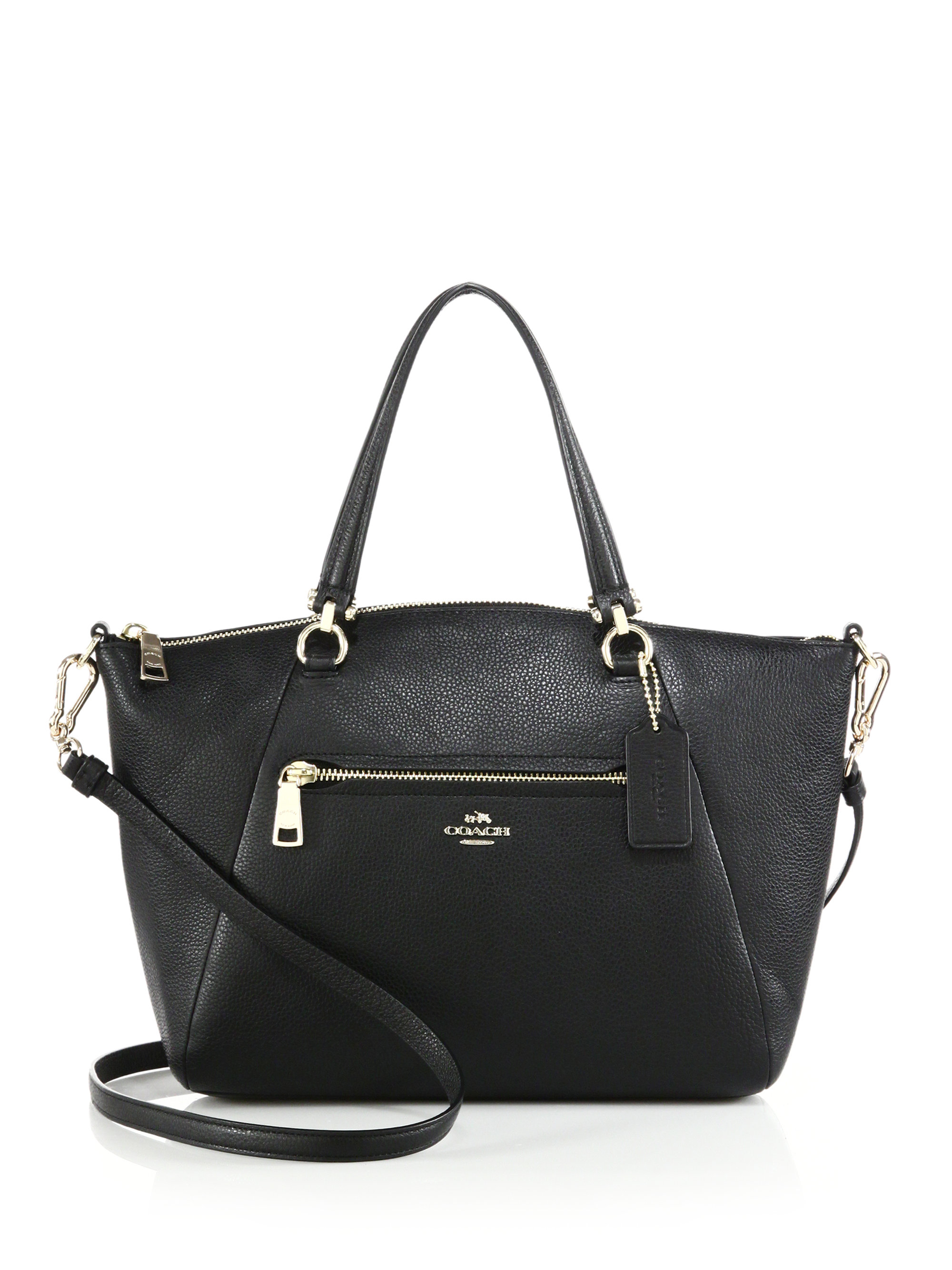 coach pebbled leather prairie tote in black lyst coach pebbled leather prairie tote in black lyst