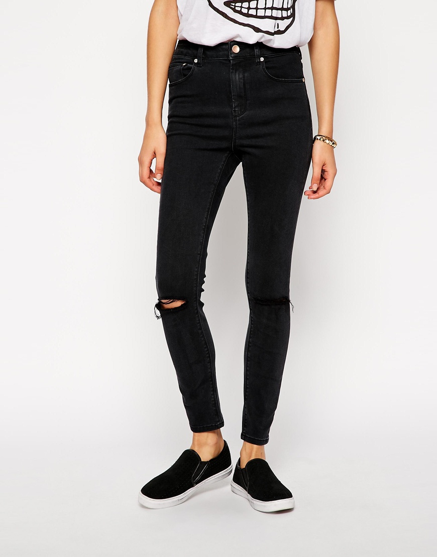 Lyst - Asos Ridley Skinny Ankle Grazer Jeans In Washed Black With ...