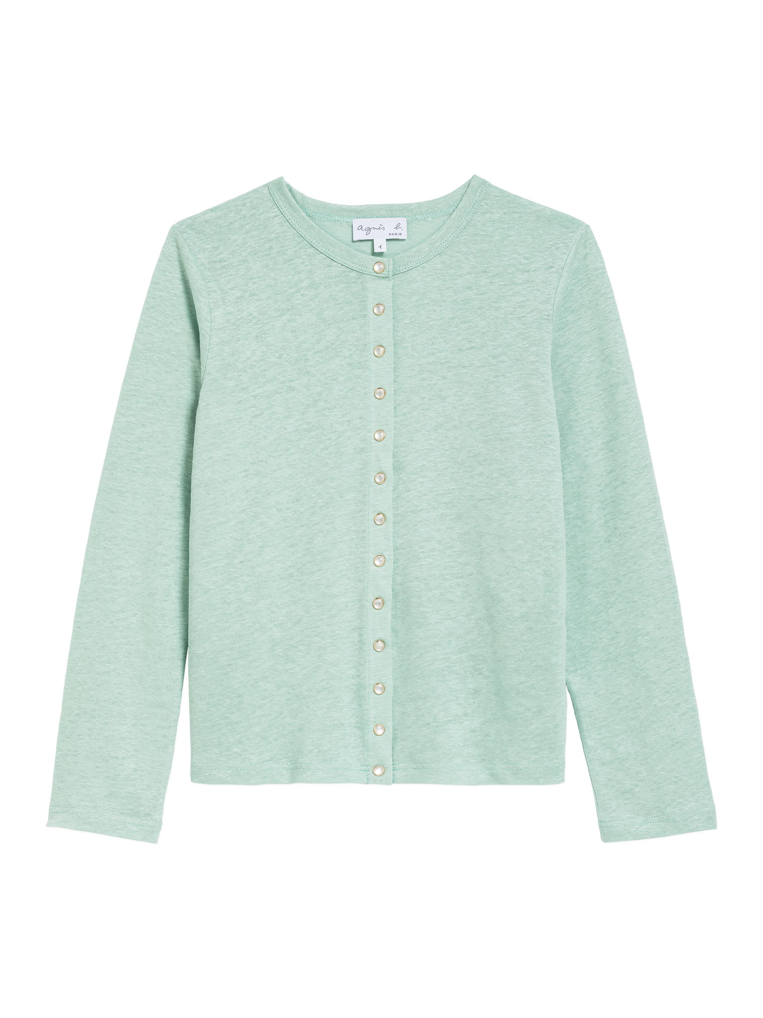 agn s b Sea Green Linen 12  Ans  Snap Cardigan  in Green 