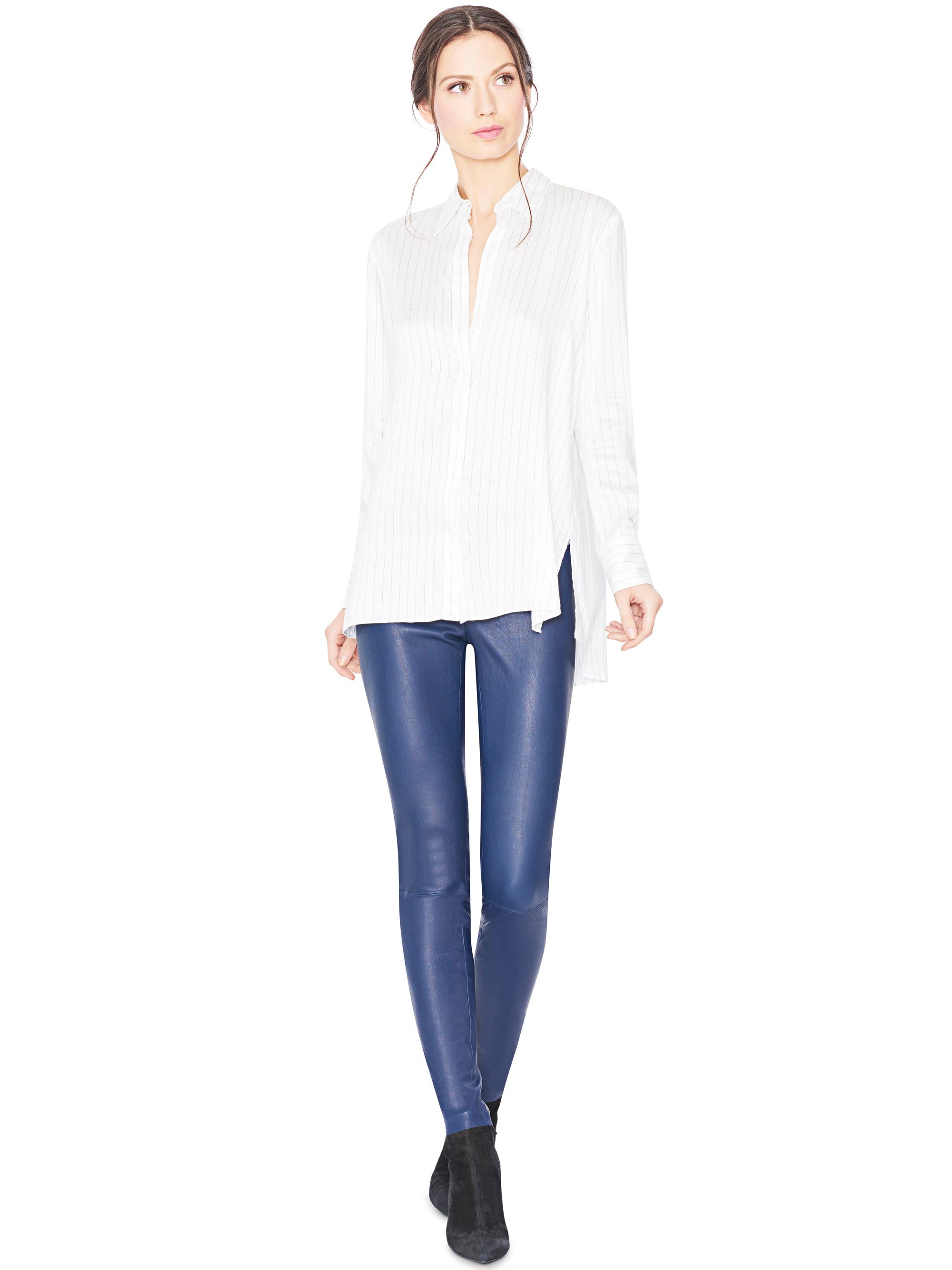 Lyst - Alice + Olivia Navy Front Zip Leather Legging in Blue