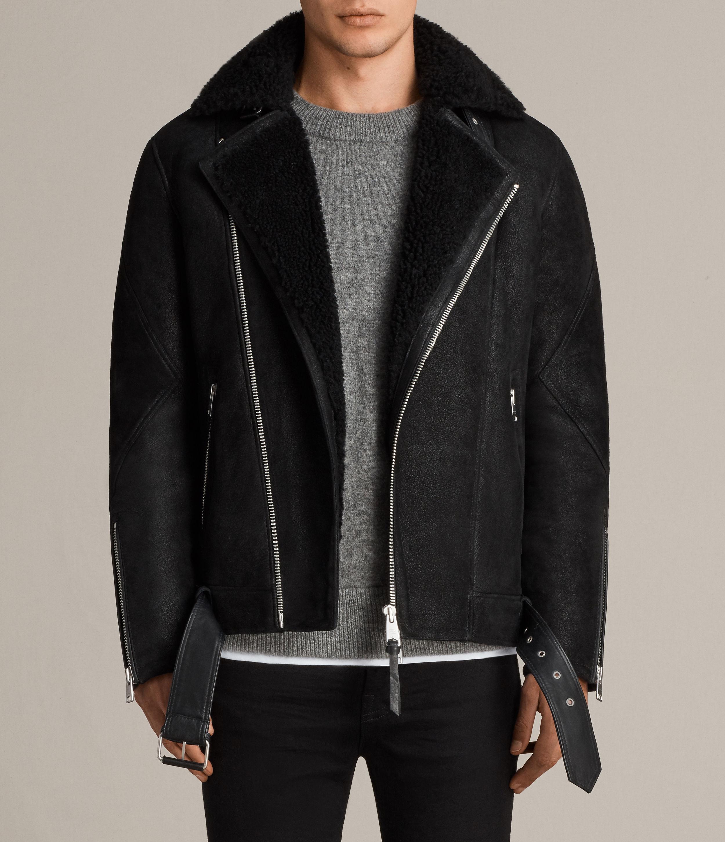 Lyst Allsaints Brooklyn Shearling Biker Jacket In Black For Men Gallery
