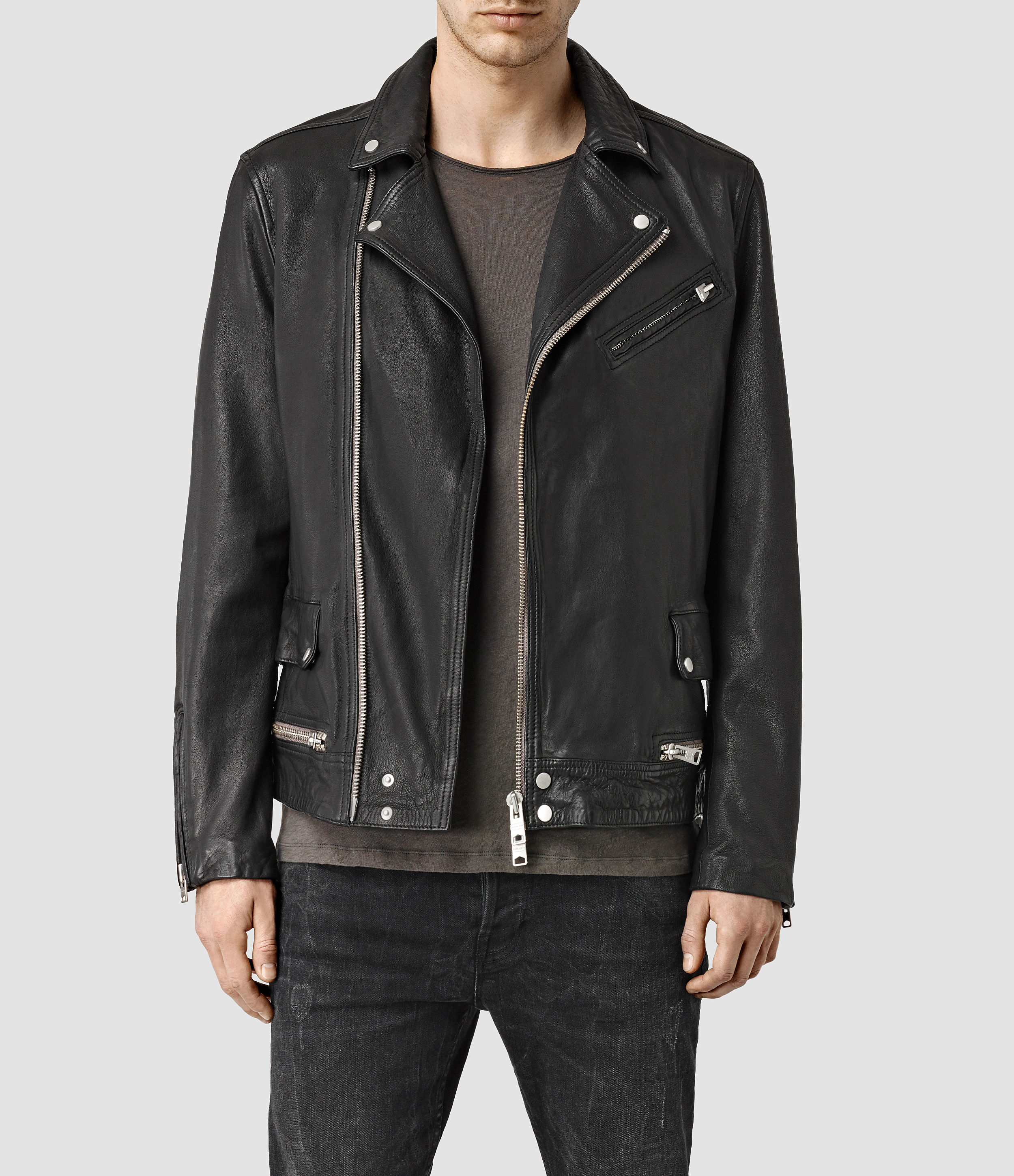 Lyst Allsaints Clay Leather Biker Jacket in Black for Men