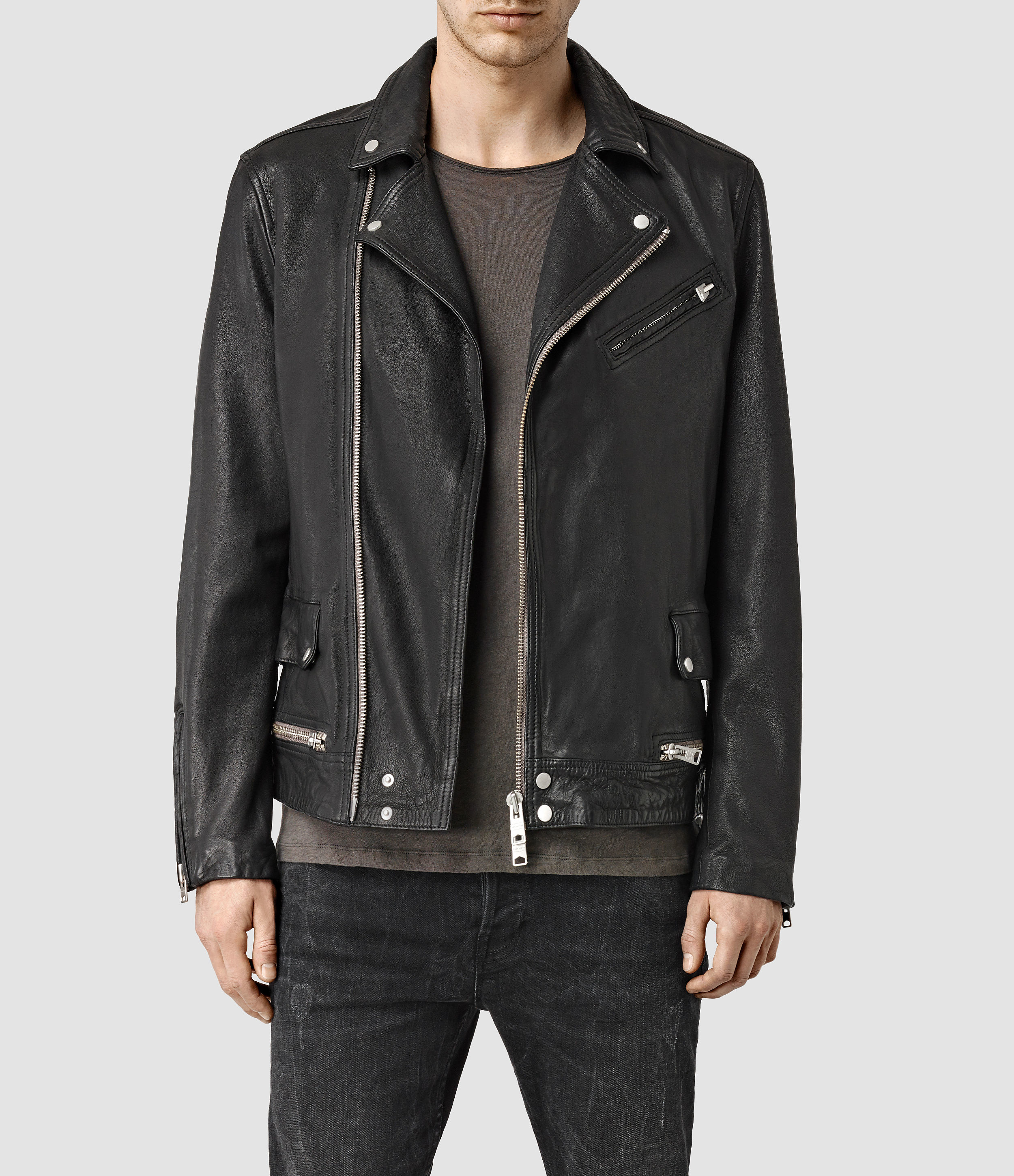 Lyst - Allsaints Clay Leather Biker Jacket in Black for Men