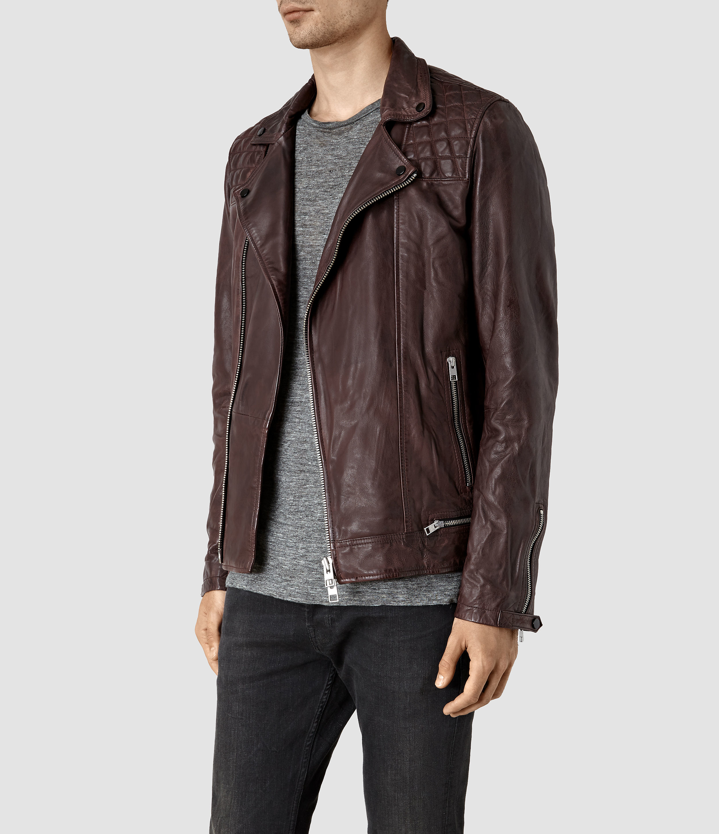 Allsaints Conroy Leather Biker Jacket In Brown For Men Lyst Allsaints Brown Conroy Leather Biker Jacket For Men Lyst View Fullscreen