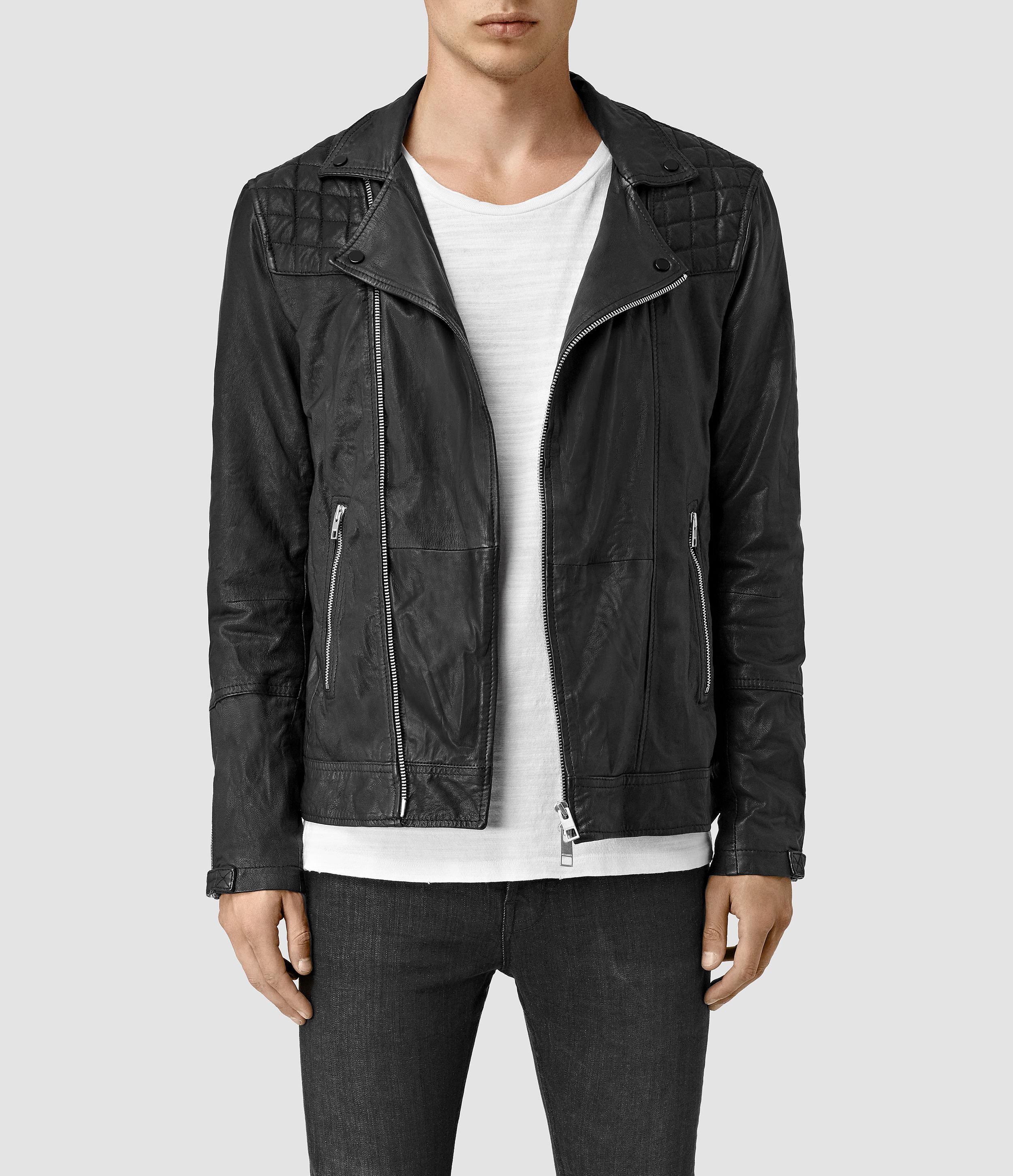 Allsaints Kushiro Leather Biker Jacket In Black For Men Lyst Allsaints Men S Black Kushiro Leather Biker Jacket