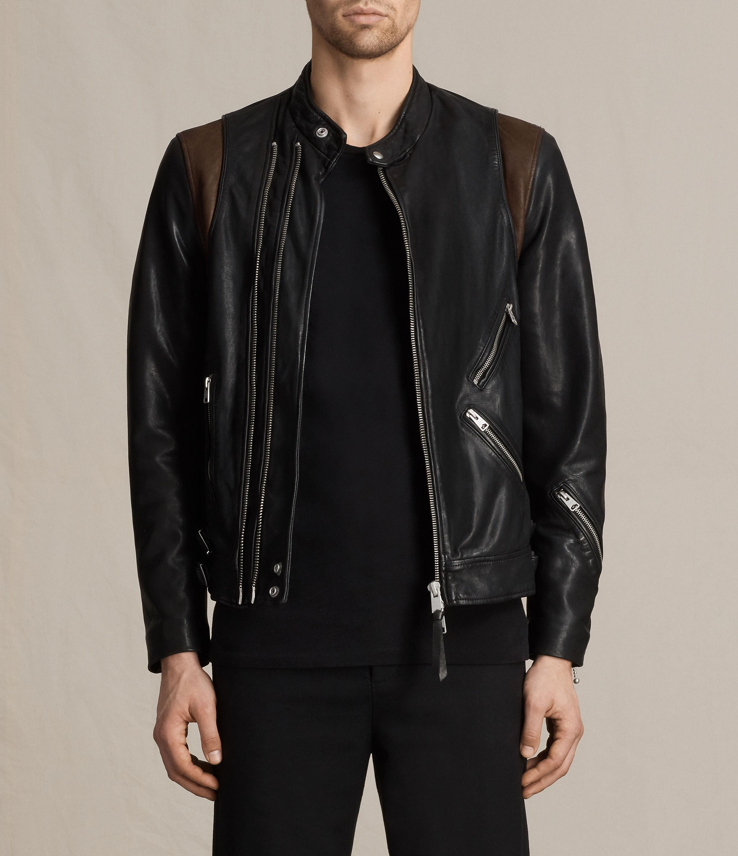 Allsaints Parker Leather Jacket in Black for Men | Lyst