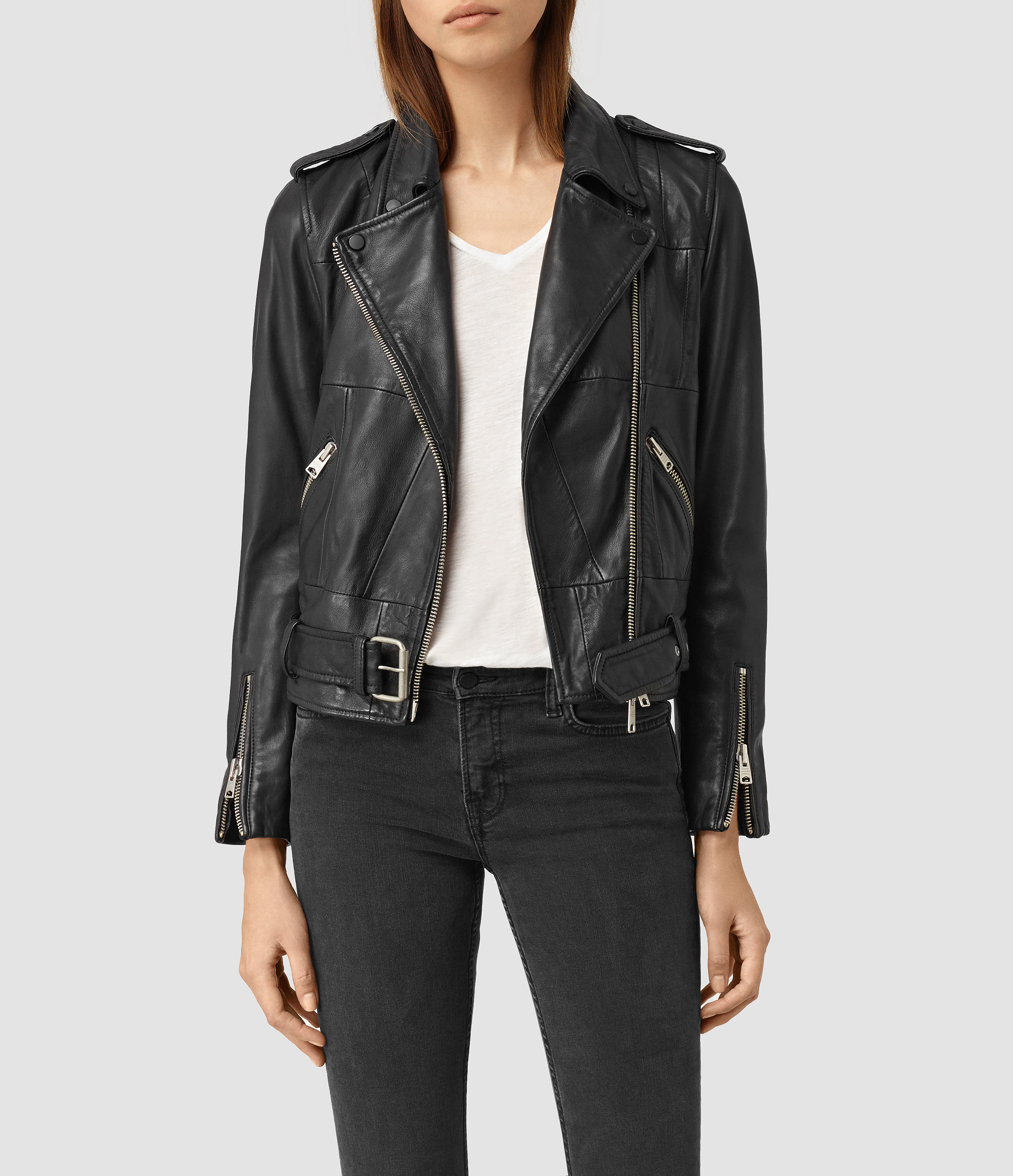 Lyst Allsaints Routledge Leather Biker Jacket In Black Gallery Women S Biker Jackets