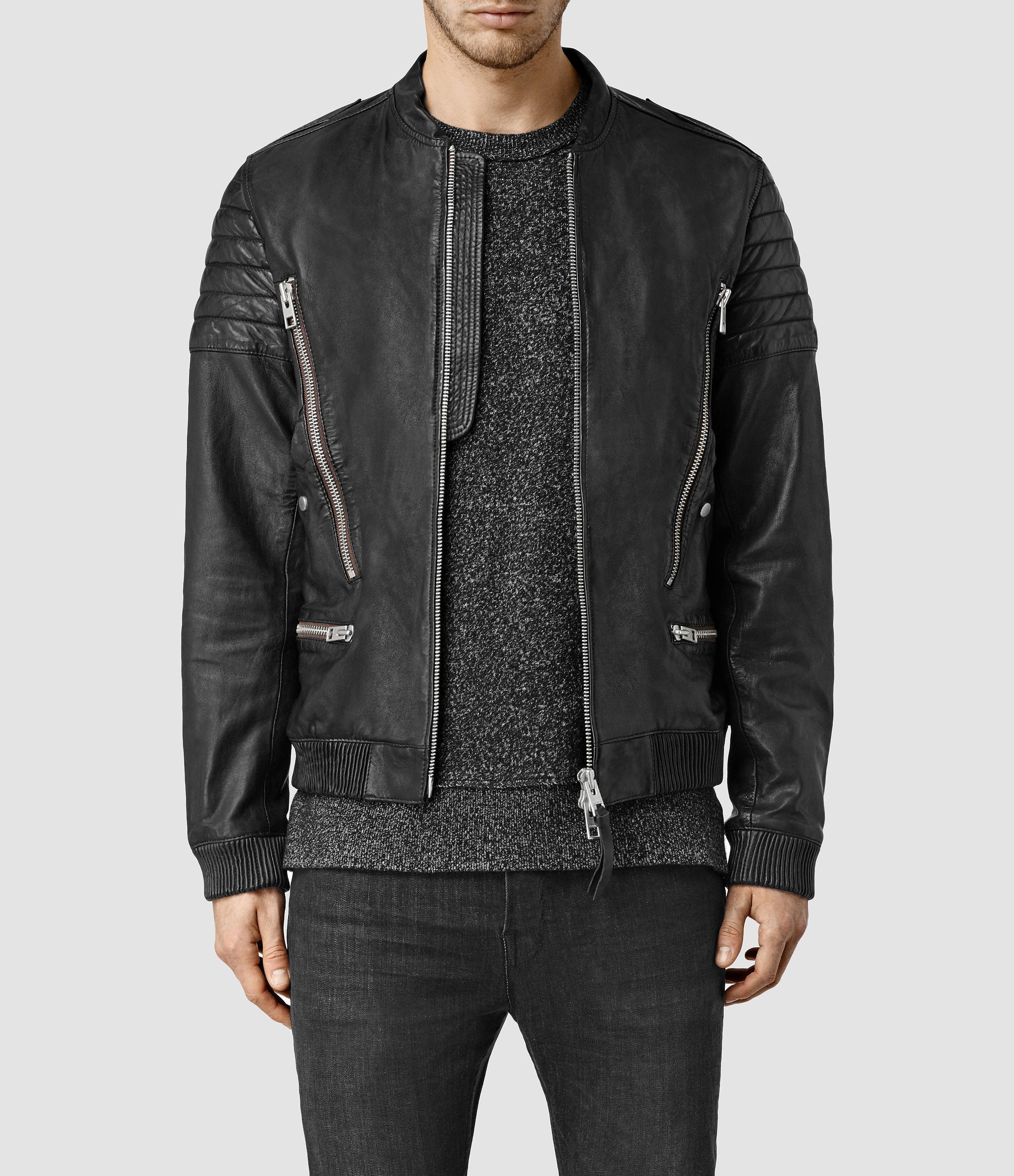 Allsaints Sanderson Leather Bomber Jacket in Black for Men | Lyst