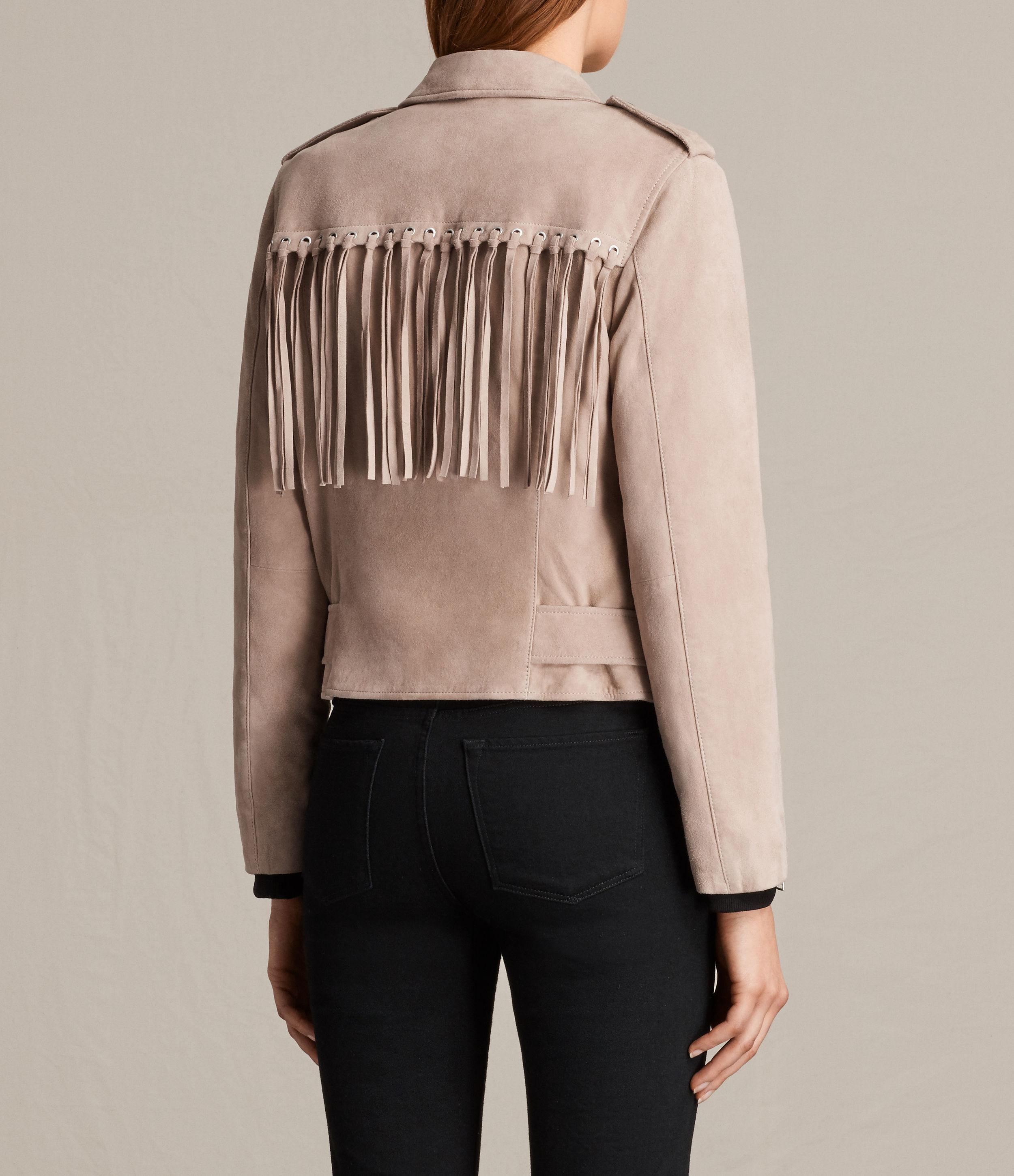 Allsaints Tassel Balfern Suede Biker Jacket In Pink Lyst Gallery Previously Sold At Bloomingdale S Women Biker Jackets