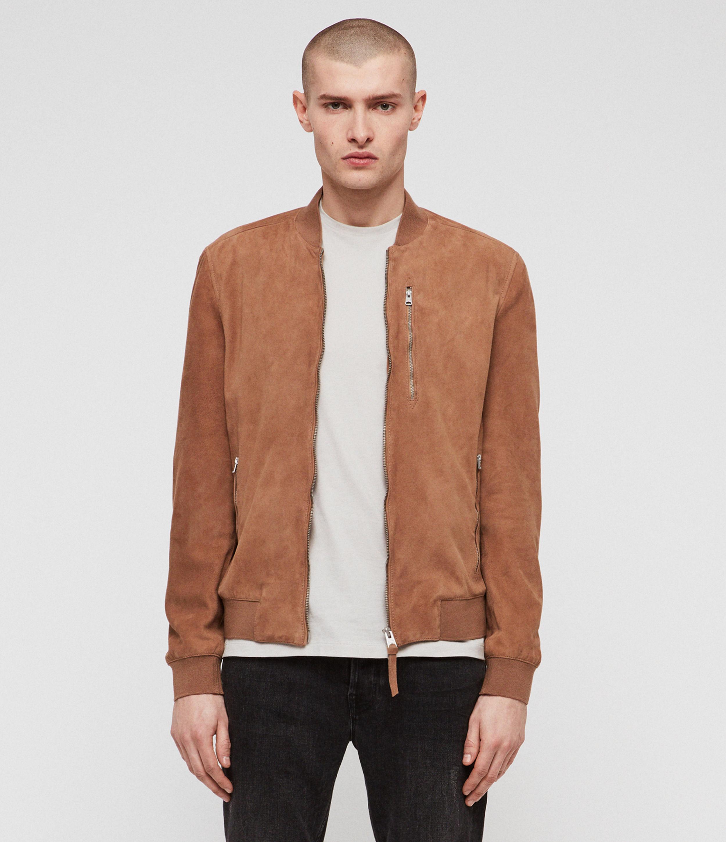 Allsaints Kemble Suede Bomber Jacket In Brown For Men Lyst