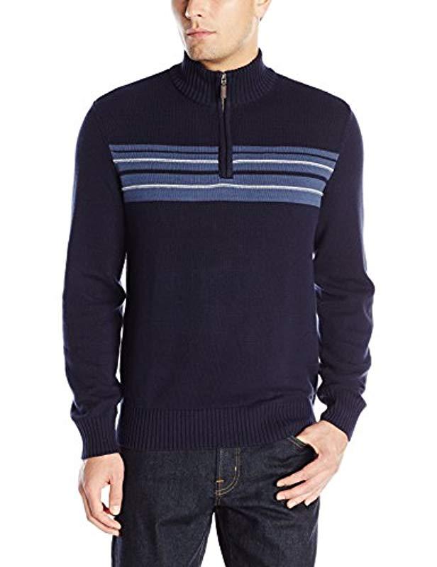 Dockers Quarter Zip Chest-stripe Sweater in Blue for Men - Lyst